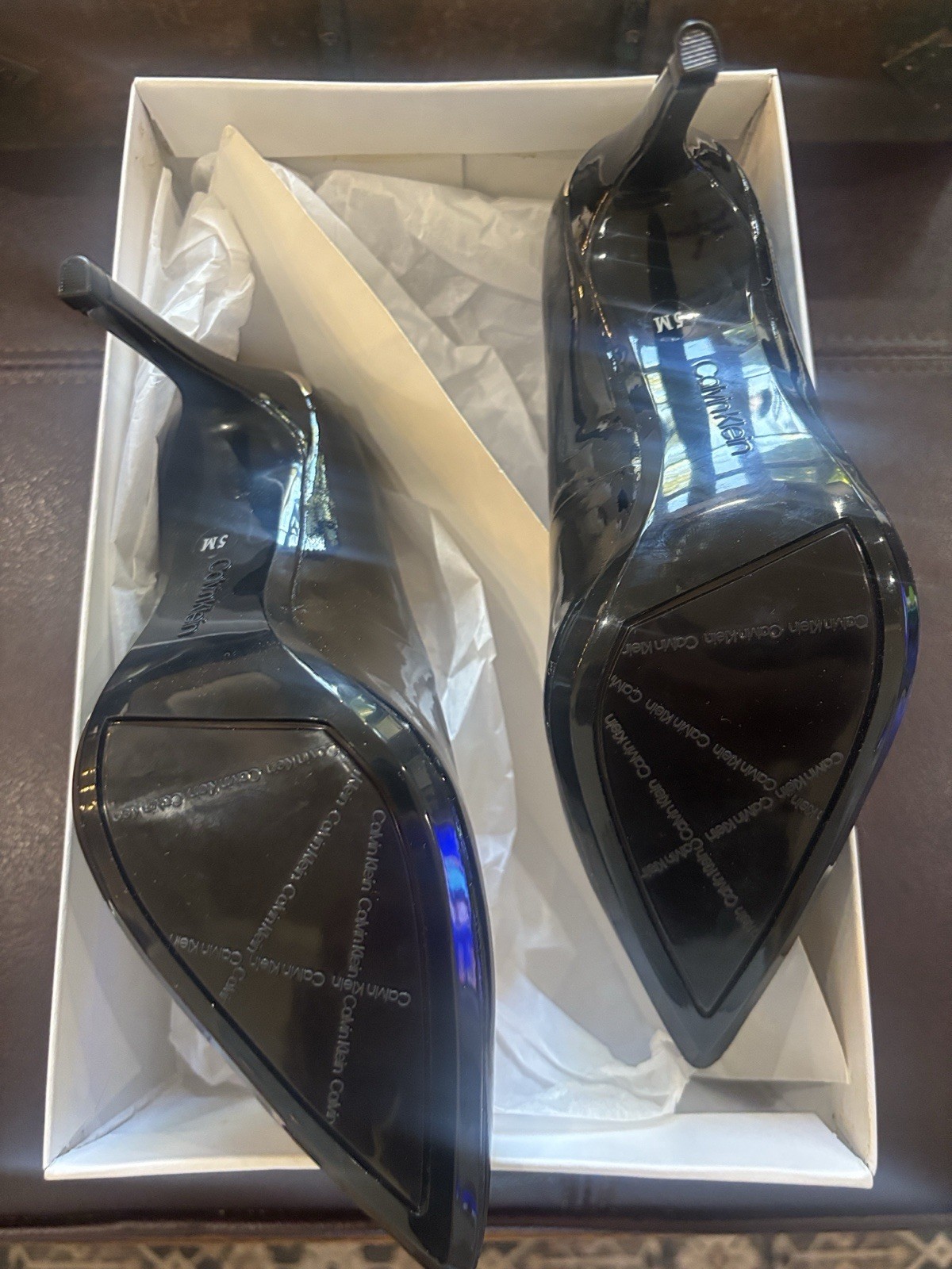 Calvin Klein Black Patent Leather Pointed Toe Stiletto Pumps US 5 M