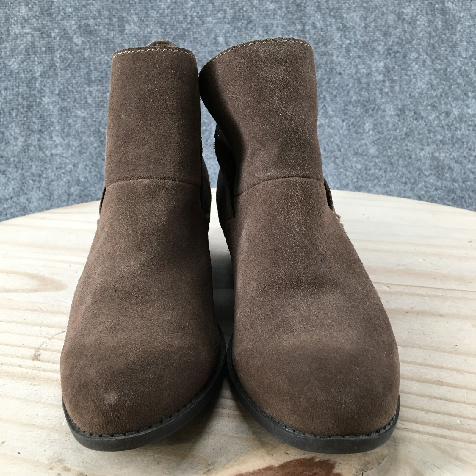 Me Too Boots Womens 6 M Cut Out Ankle Booties Brown Leather Block Heels Pull On