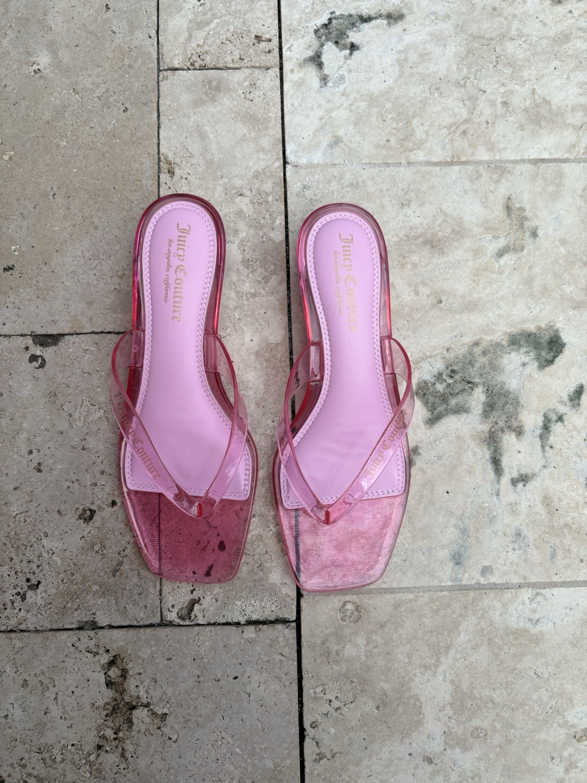 Juicy Couture Women’s Pink Thong Sandals Slip On Logo PVC US 9 EU 40