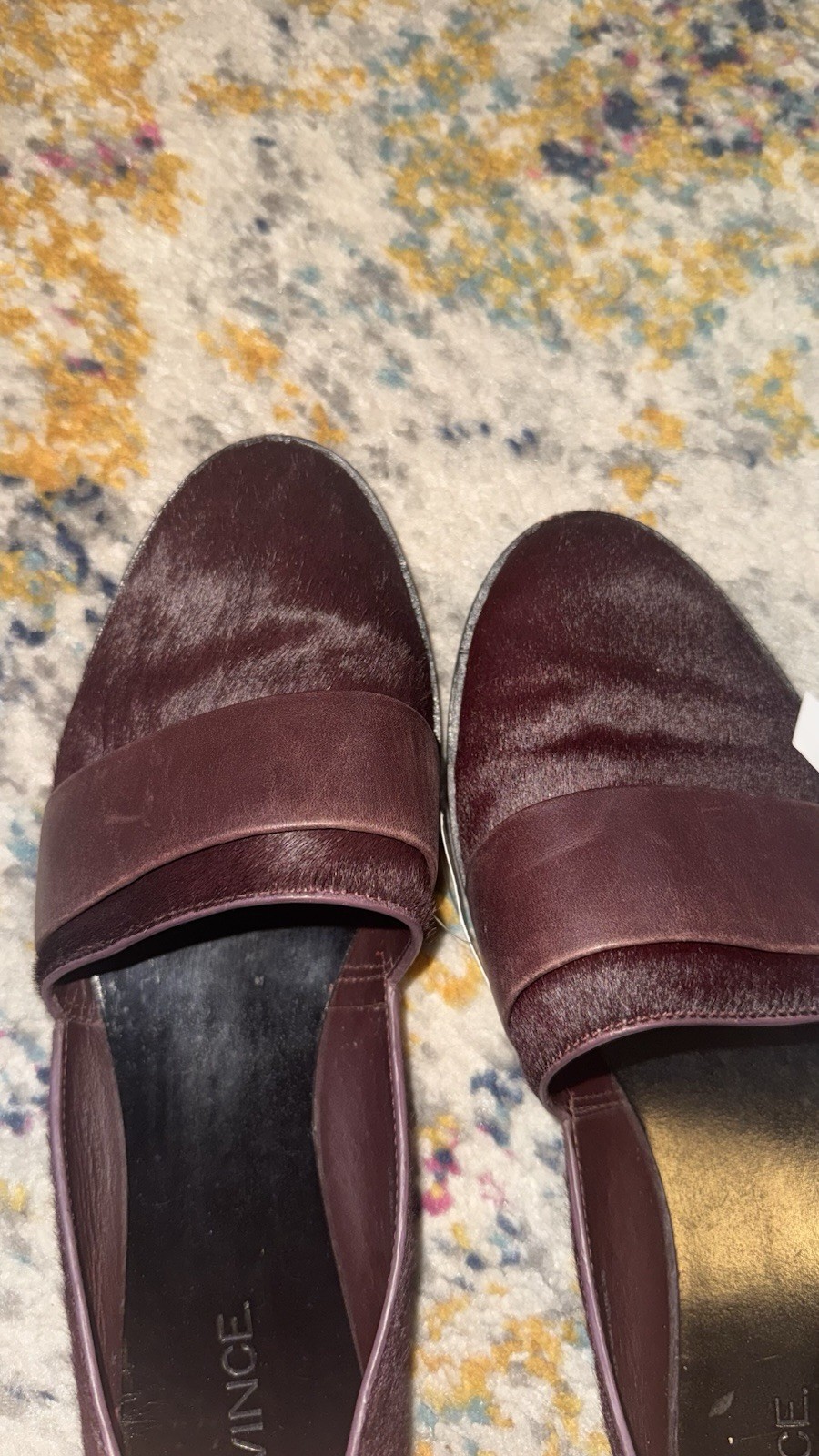 Vince Burgundy Calf Hair Slip-On Loafer Flats Closed Toe Strap Women’s 8