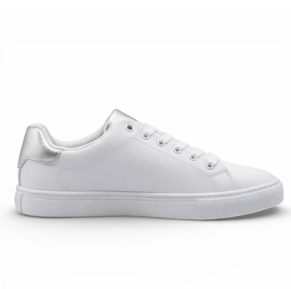 New Tommy Hilfiger Lyan Women’s Logo Low-Top Sneakers – White / Silver – US 10M