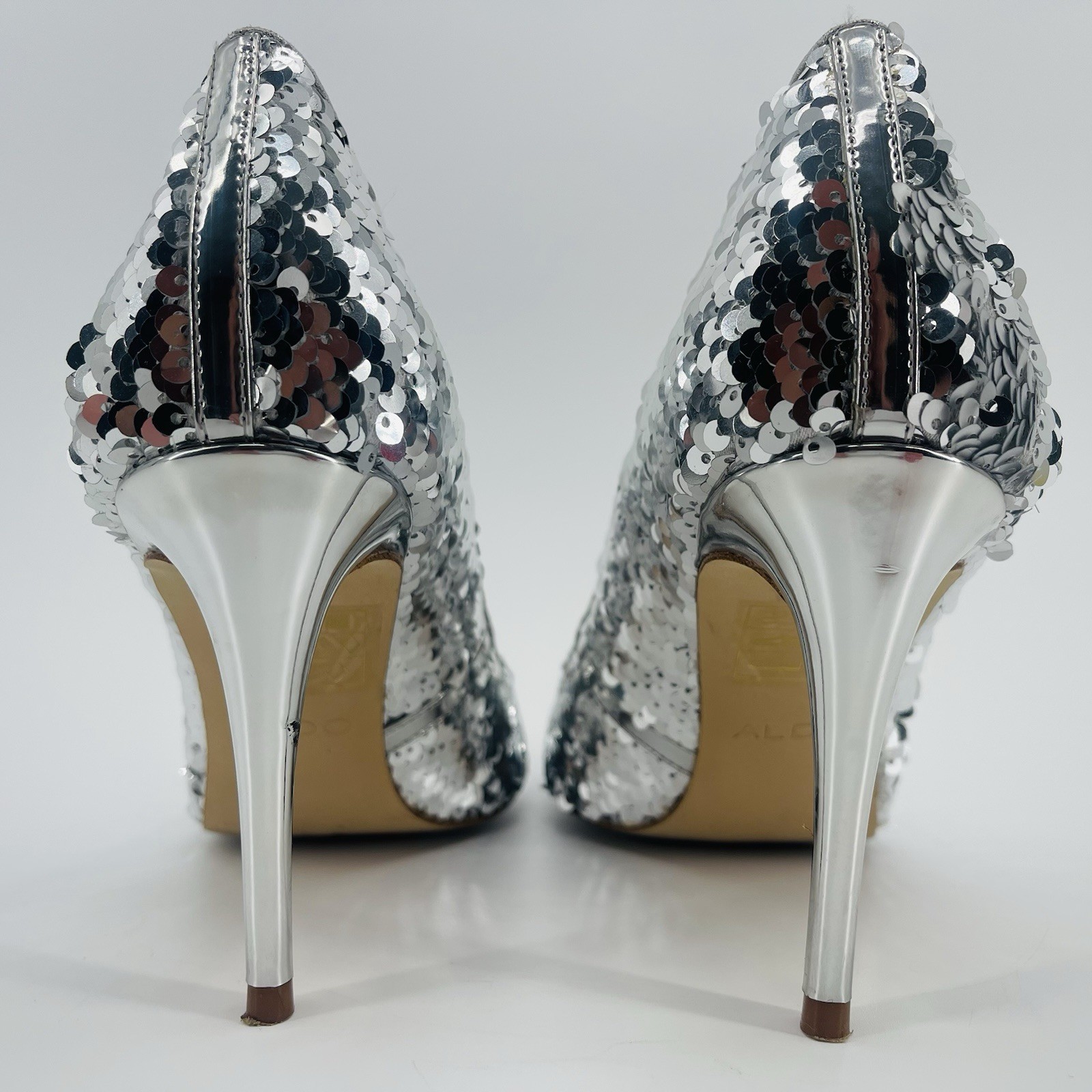 Aldo Pumps High Heels Pumps Womens 6.5 Silver Sequin Shoes Cocktail Party