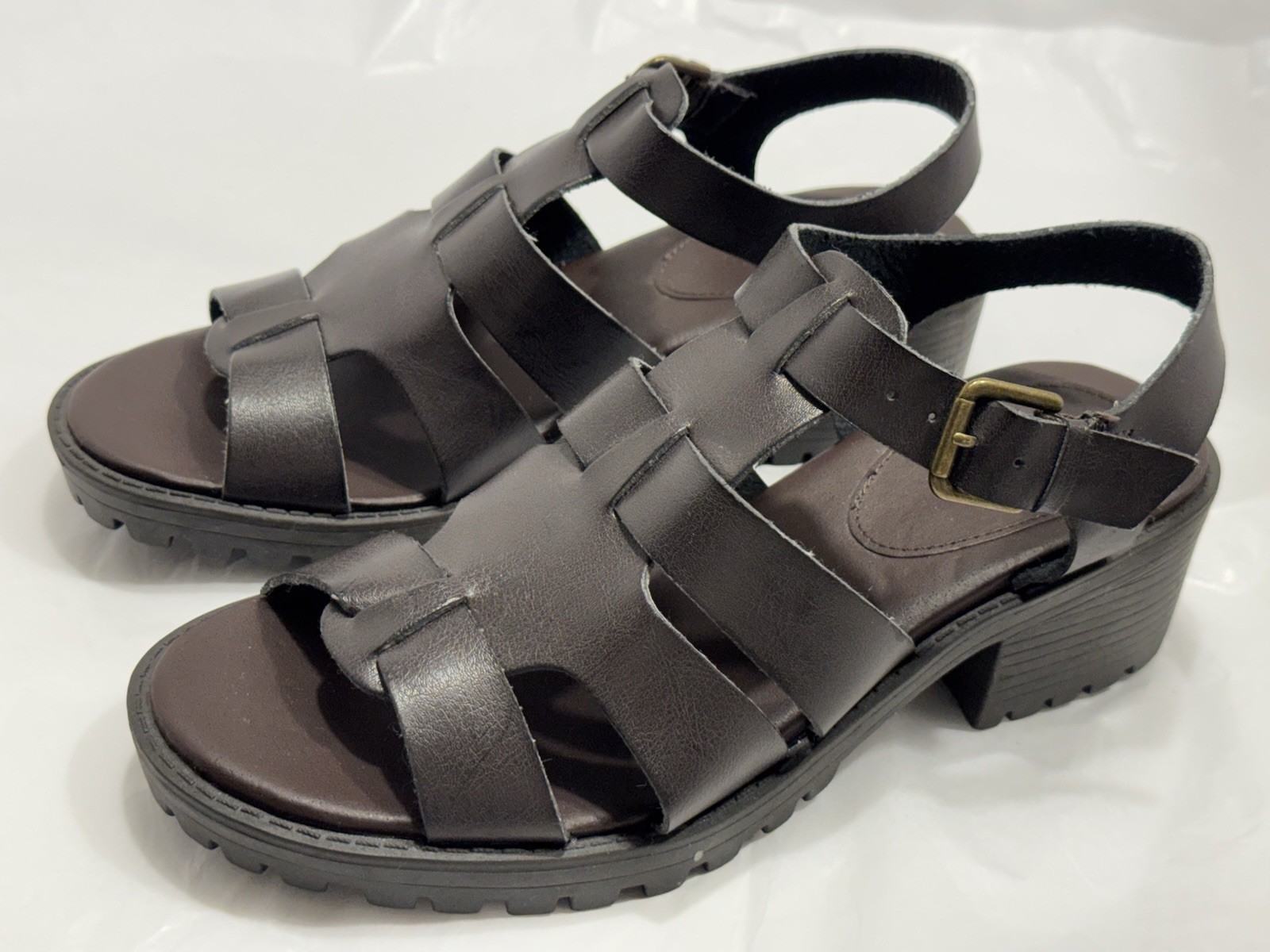 JOE BOXER Ava BROWN Man Made VEGAN Ankle Strapped Gladiator Open Toe Sandals 8M