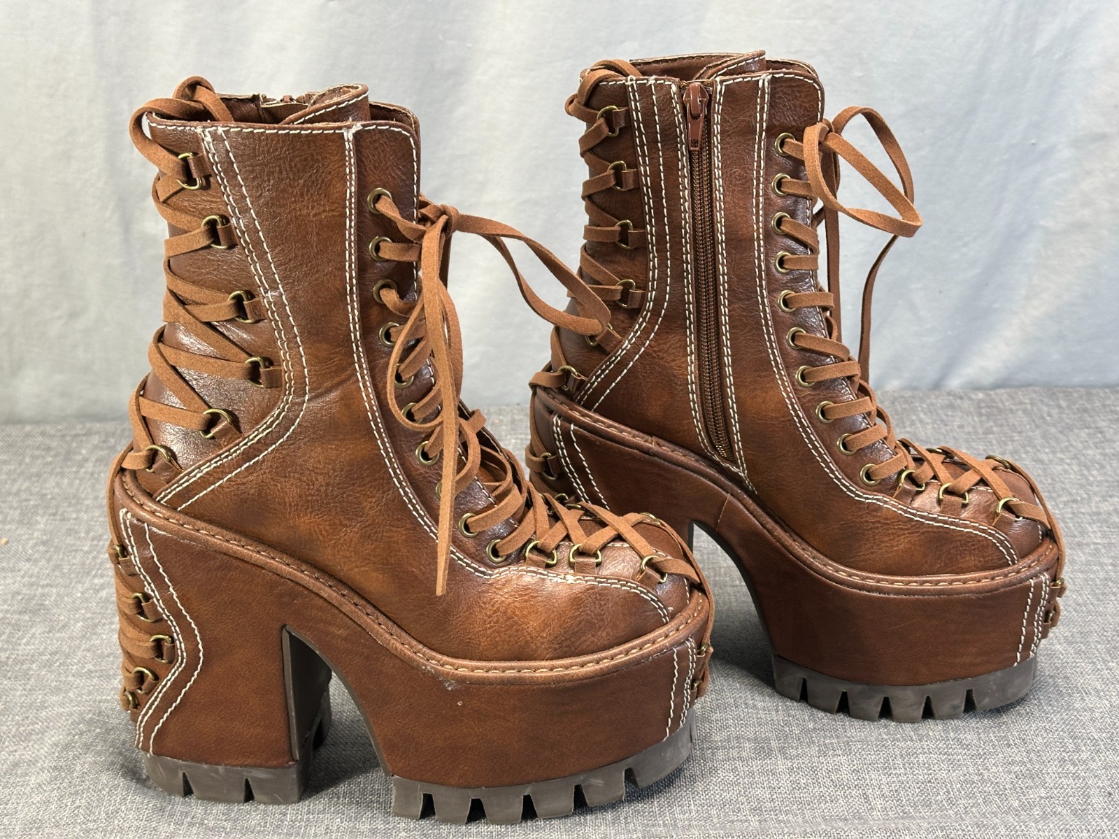 Dolls Kill Club Ex Lucid Dream Corset Platform Boots Size 6 Brown excellent!