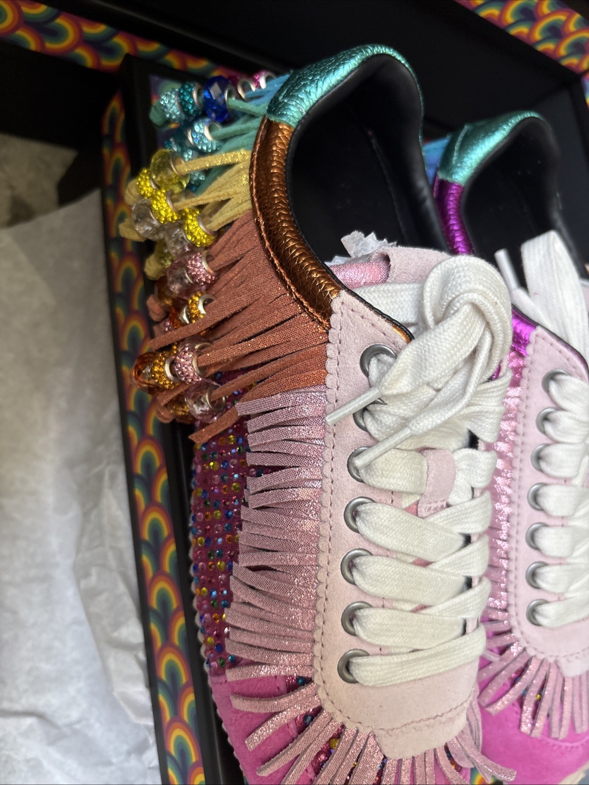 Kurt Geiger London Islington Suede Beaded Tassel Fringe Sneakers Fuschia-7.5/38