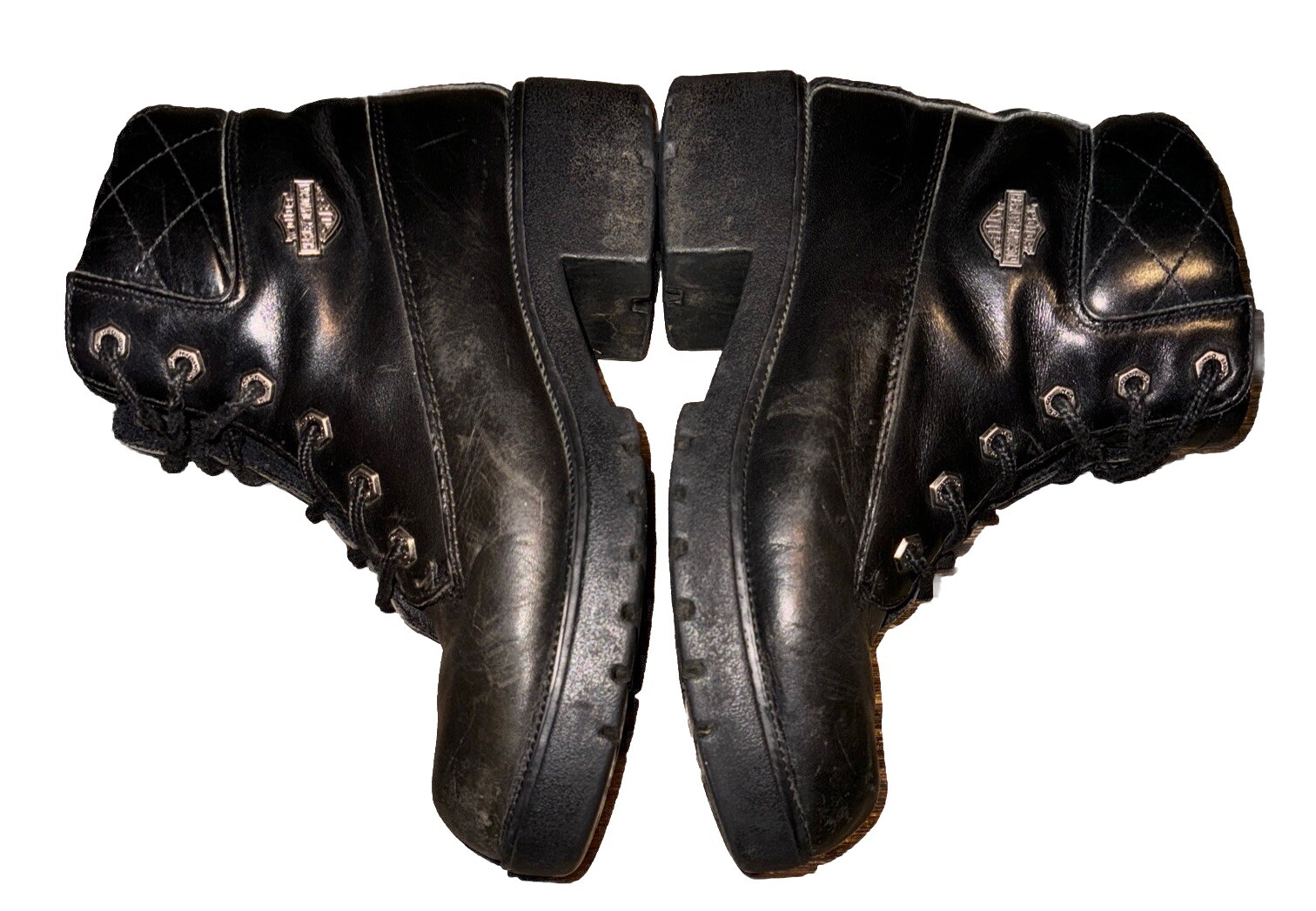 Vtg Harley-Davidson Moto Boots Leather Chunky Sole Logo Biker Lace Up Women 6.5