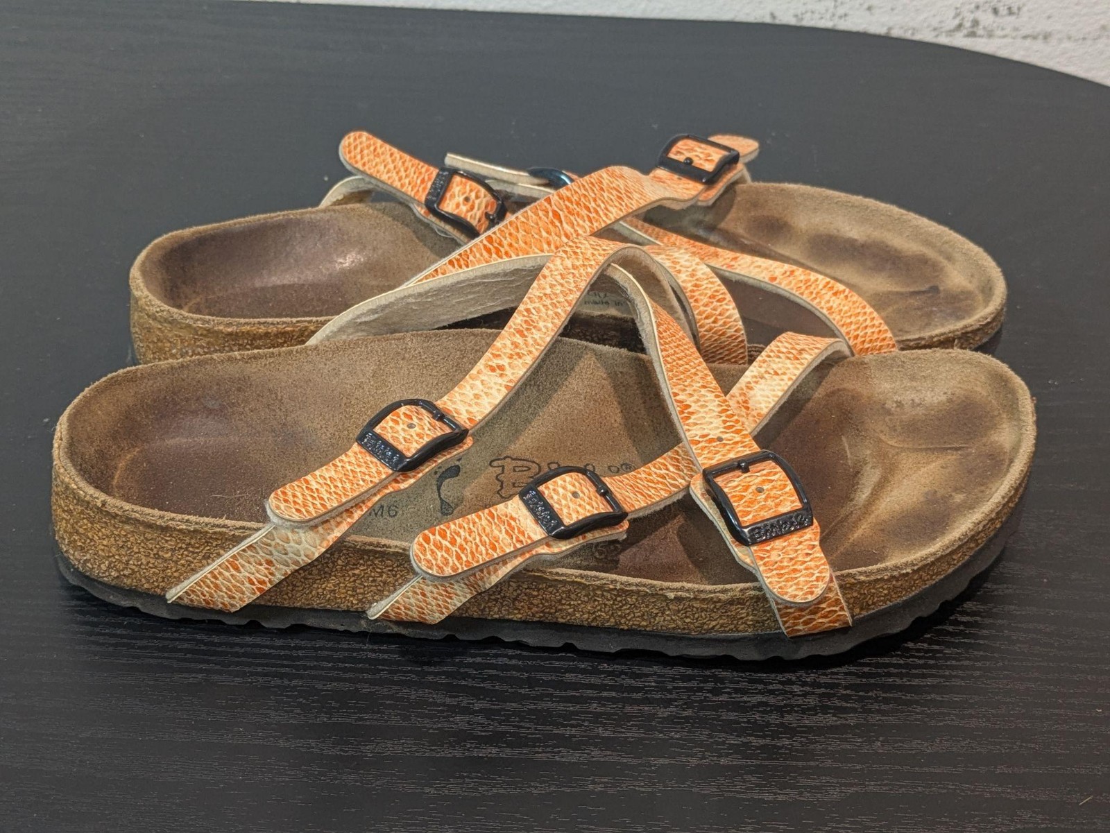 Birki’s Strappy Sandals Womens Size 8 Orange Leather Cork Footbed Germany