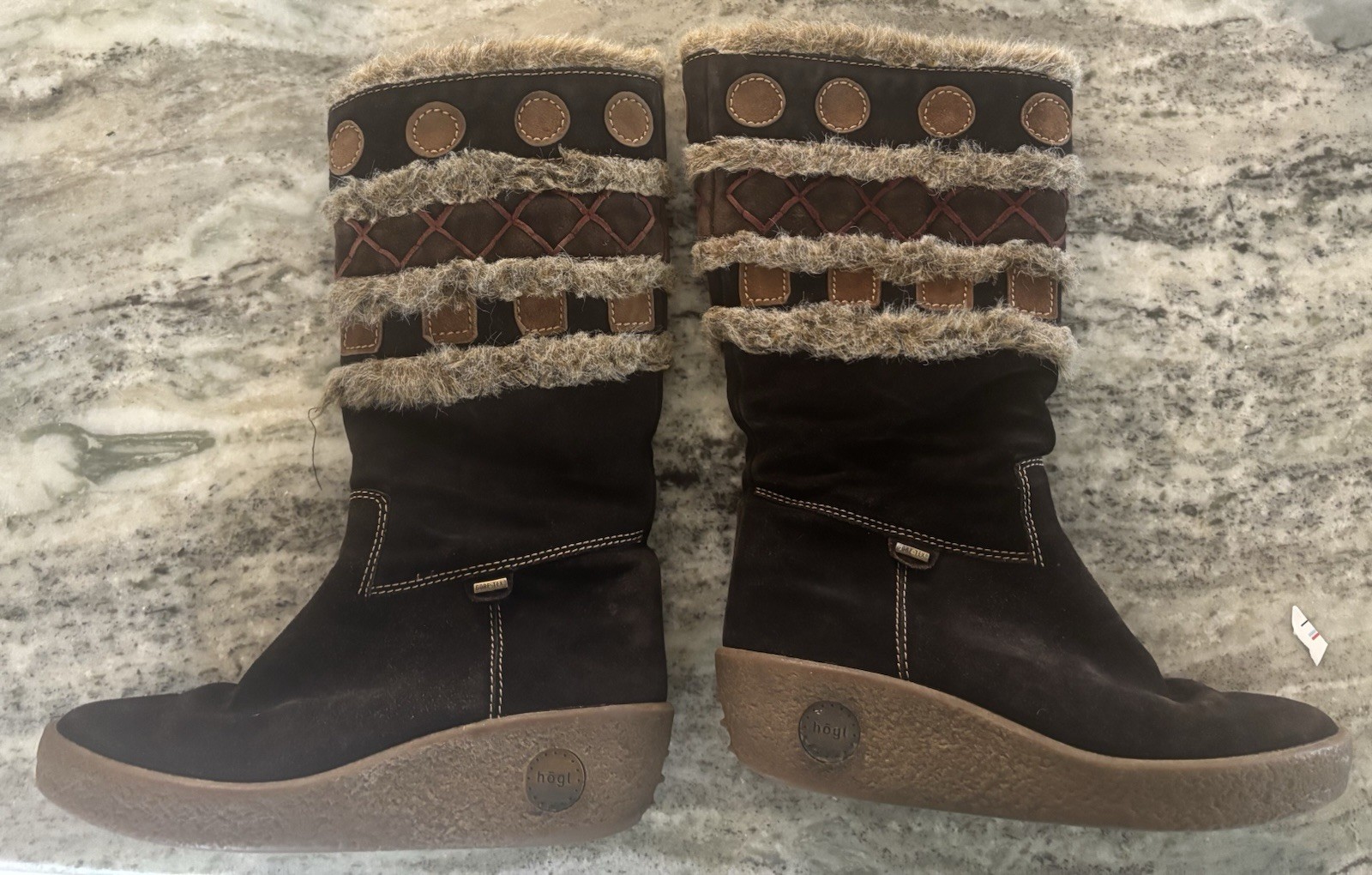 Hogl Vintage Gore-Tex Women’s Boots Suede Wedge Patchwork Fur Mid-Calf Austria