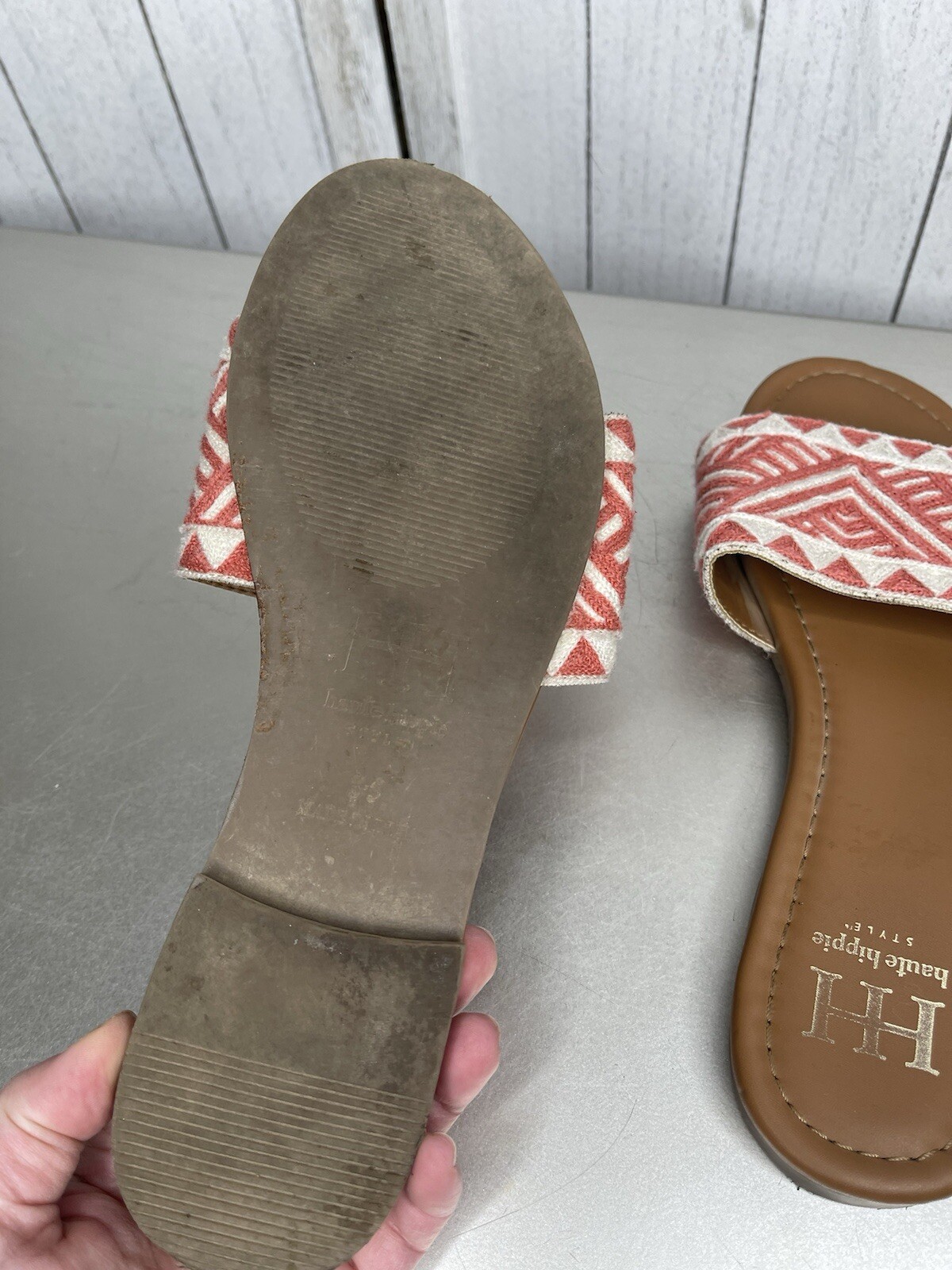 Haute Hippie Casual Slides Women’s Aztec Sandals Boho Size 8 Orange Red