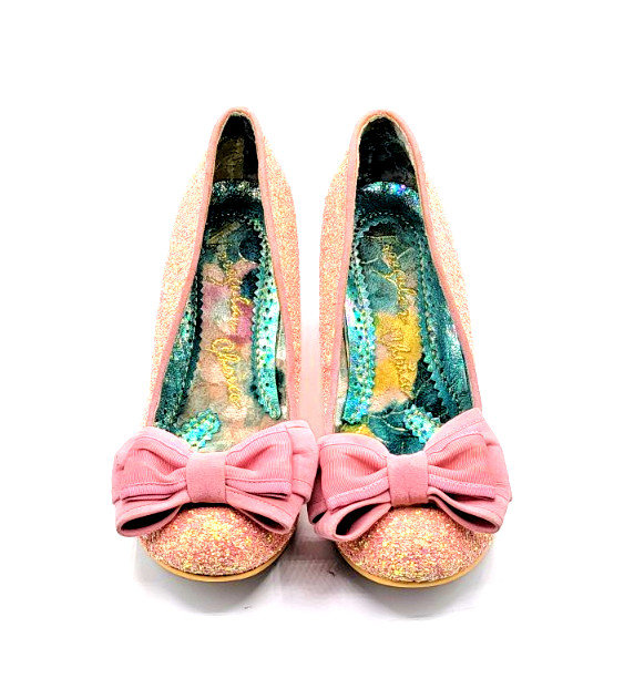 IRREGULAR CHOICE Ban Joe Women’s 39 Pink Bow Giltter Mid Heel Prom Formal Shoes