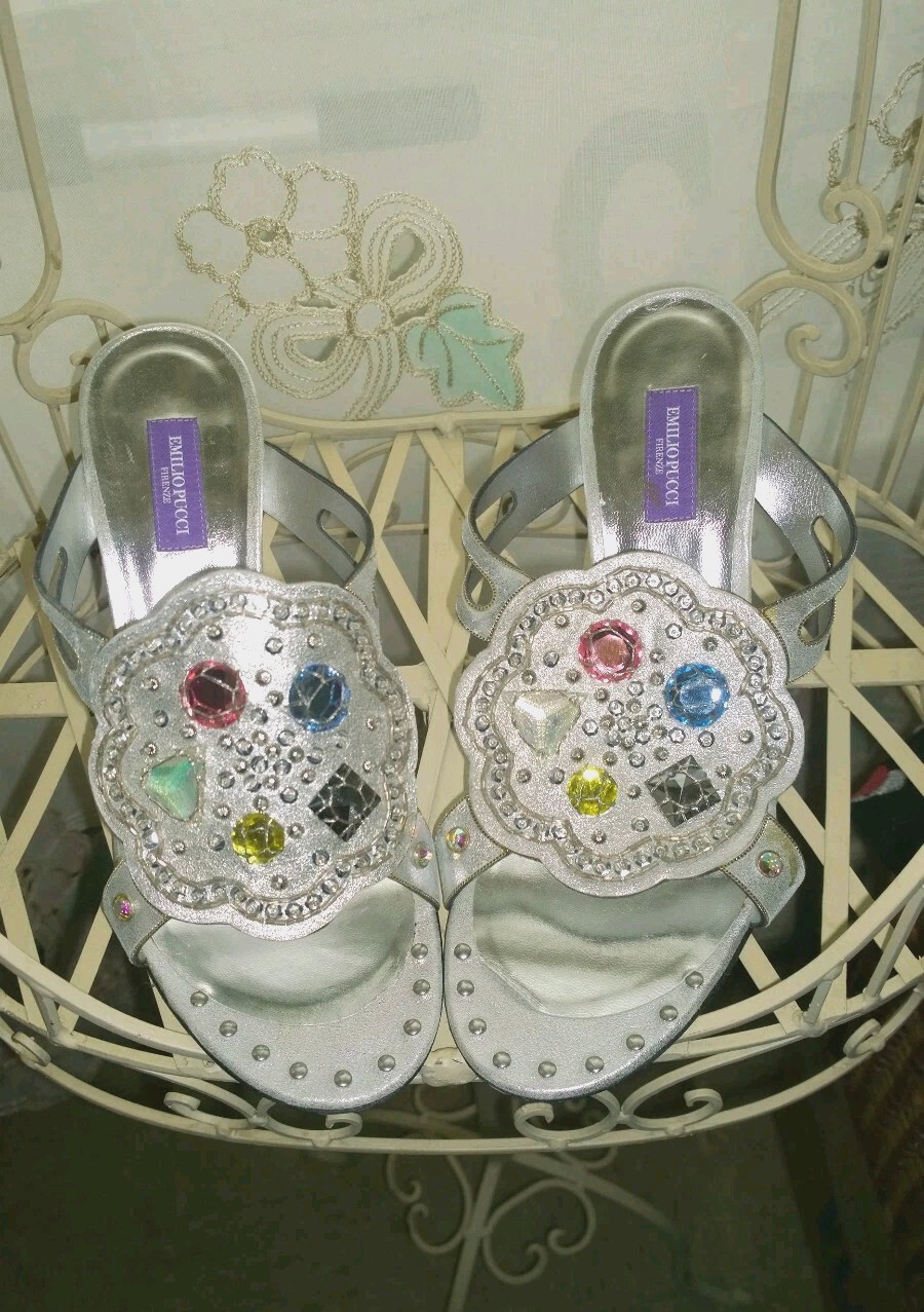 Authentic Emilio Pucci Jeweled leather mules size 39 Vintage NEW Made in Italy