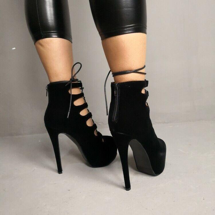 Womens High Stiletto Heel Platform Peep Toe Lace Up Zip Sandals Shoes Oversize