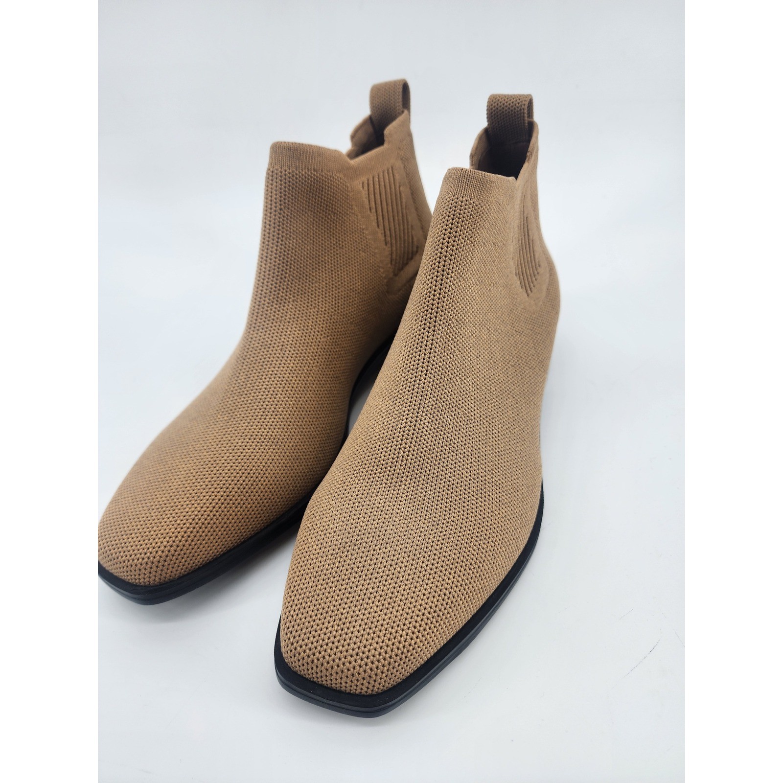 Vivaia Ryan Square Toe Knit Boots Camel Brown Womens Size 39 8-8.5