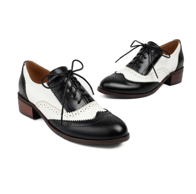 Brogue Shoes Patchwork Two Tone Color Matching Women’s Lace Up Carved College SZ
