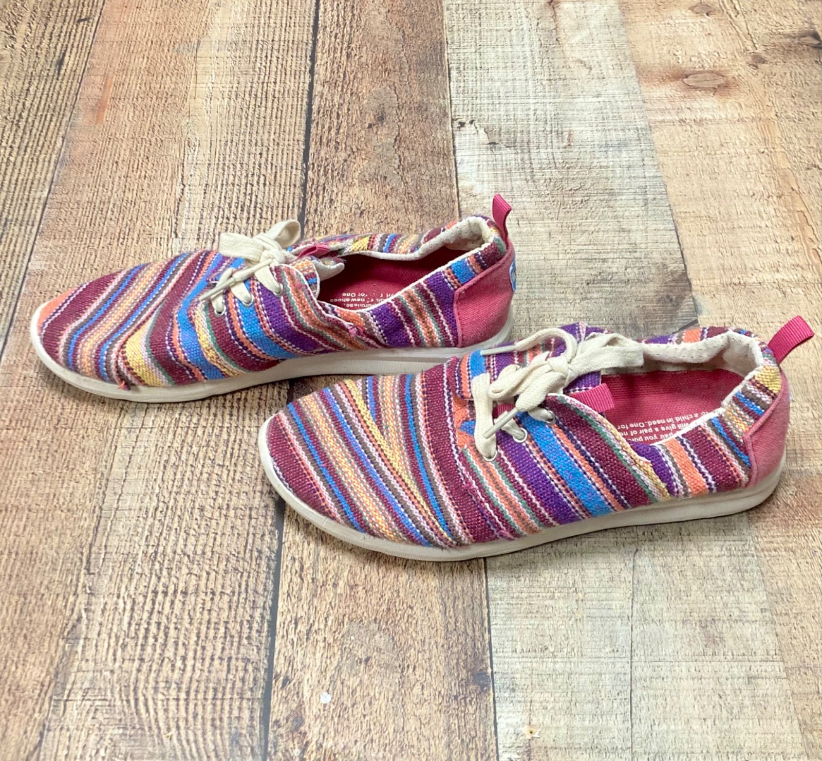 TOMS Del Rey Womens Size 8 Multi Color Striped Woven Lace Up Sneakers Boho Shoes