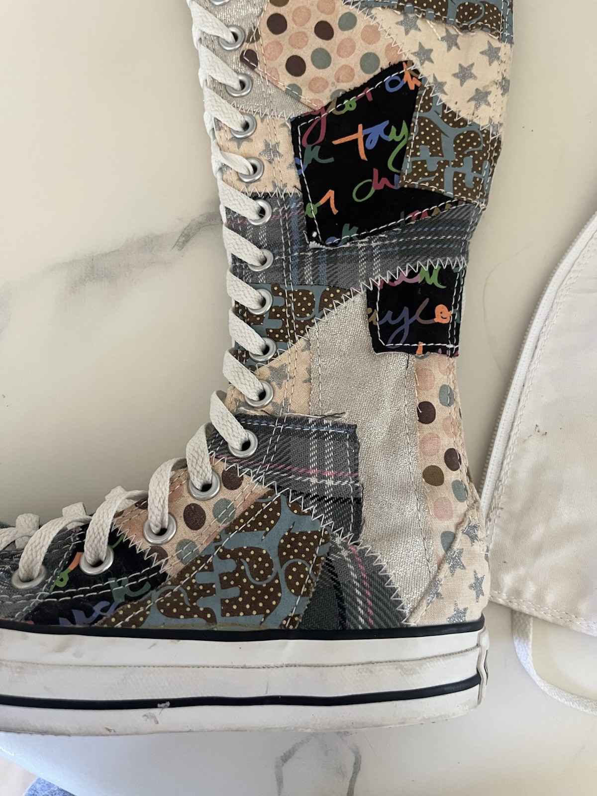Converse Chuck Taylor All Star Patchwork Knee High Lace Up Sneakers Boot Women’s