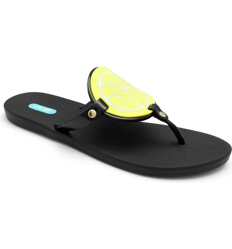 Oka-B Women’s Solara Flip Flop Thong Sandals, Licorice/Lemon ( 8 M )