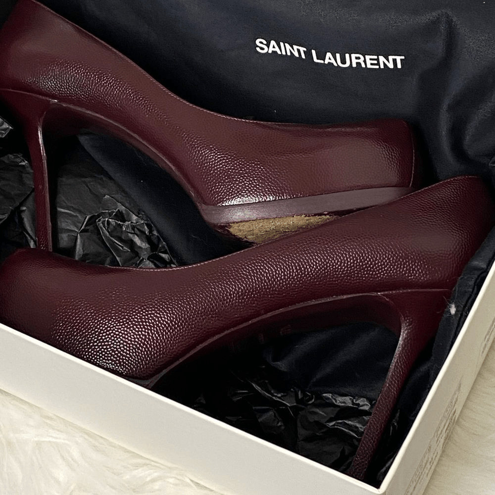 Yves Saint Laurent Tribtoo 80 Burgundy Leather Platform Stilettos