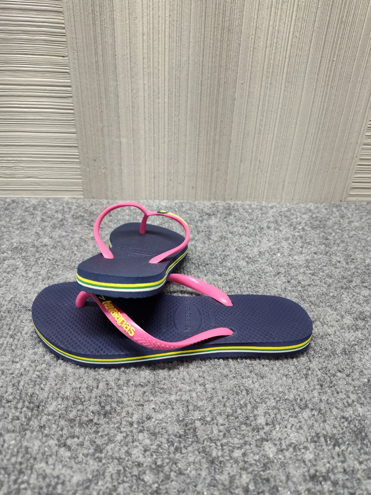 Havaianas Women Sandal 3/4Y Navy Blue Pink Thong Flip Flop Open Toe Outdoor