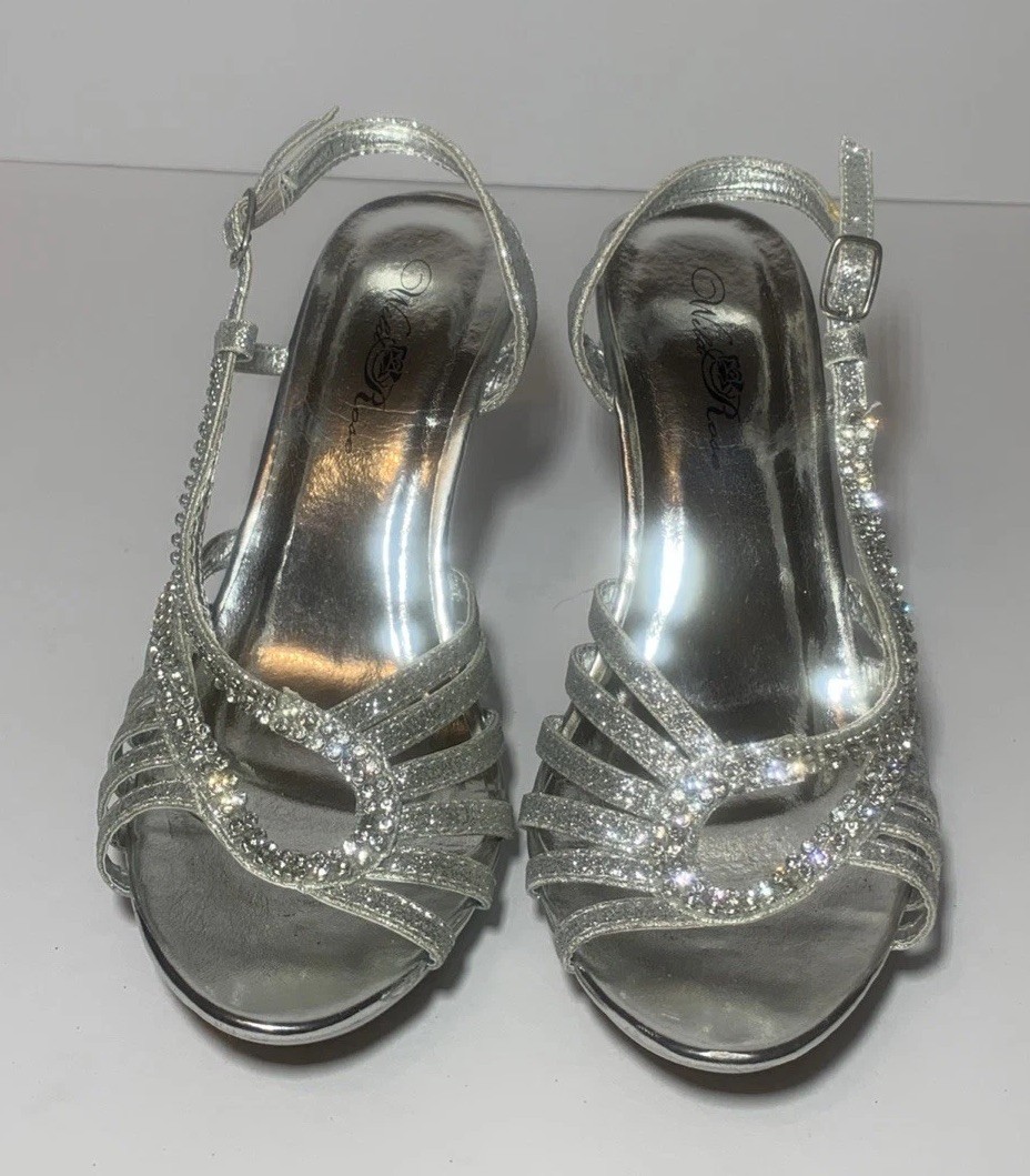 Stiletto Heels Wedding Prom Strappy Shoes Silver Glitter Rhinestone 7M