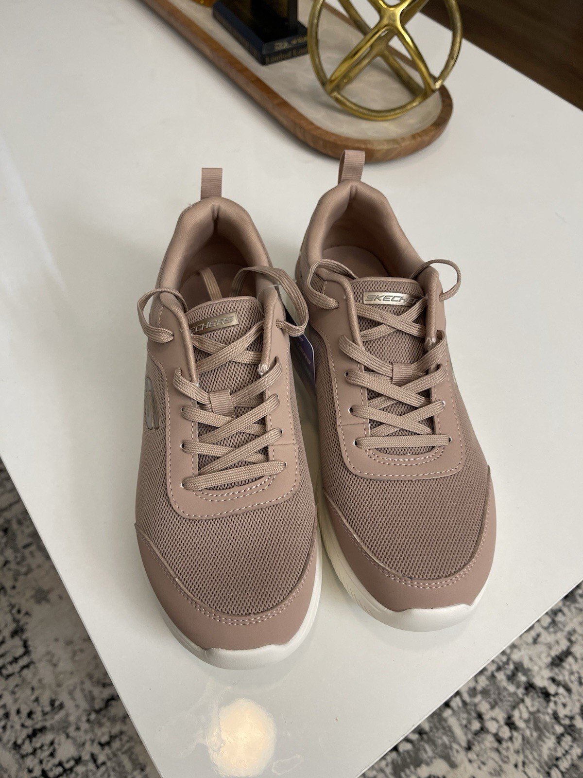 SKECHERS Arch Fit Low Top Lace-Up Sneakers Beige White Memory Foam