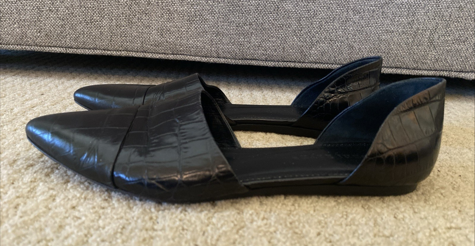 Jenni Kayne Croc Embossed Pointed Toe D’Orsay Flats Black Sz 40 US 9