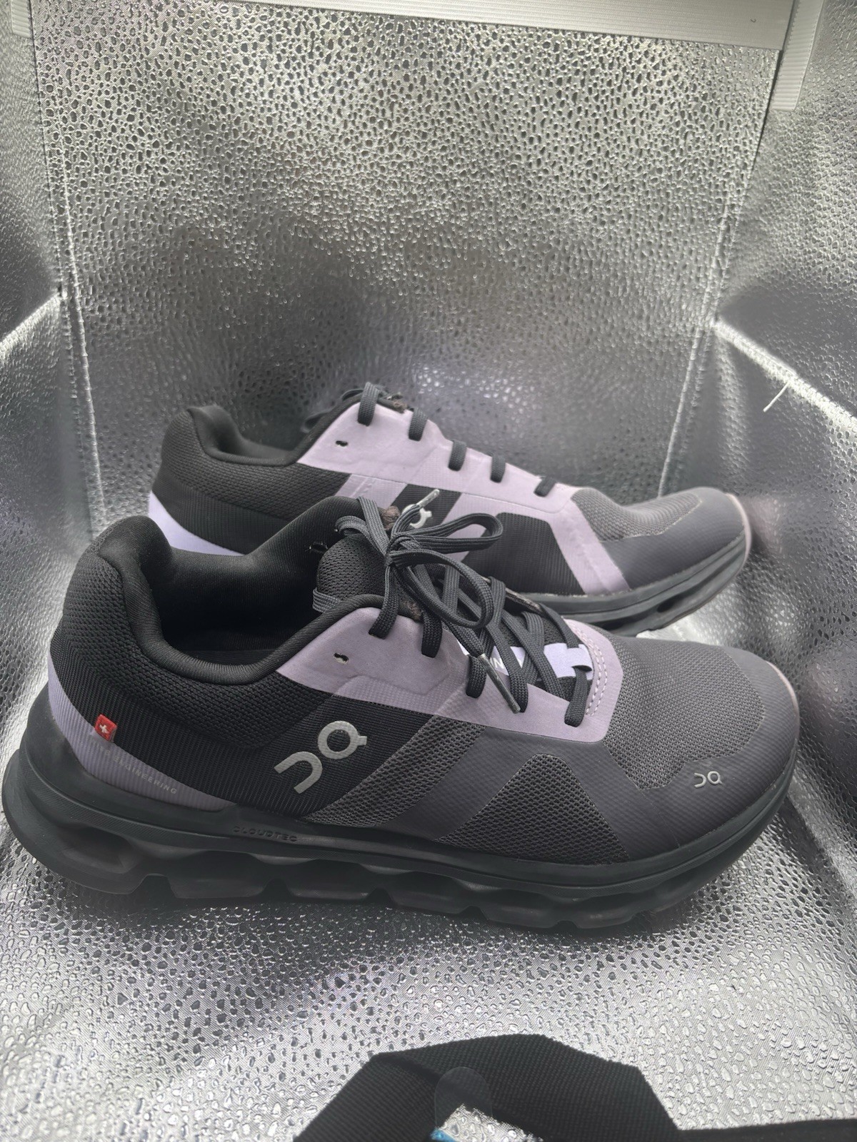 On Cloudrunner Shoes Women 8.5 US Gray Black Purple Running CloudTec Support