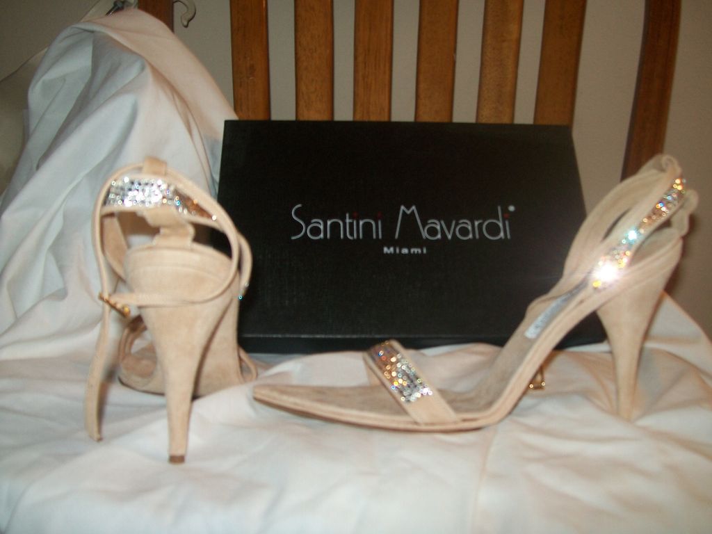NIB Santini Mavardi Miami Nude Suede Pumps Sandals Shoes Size 7 Heels Open Toe B