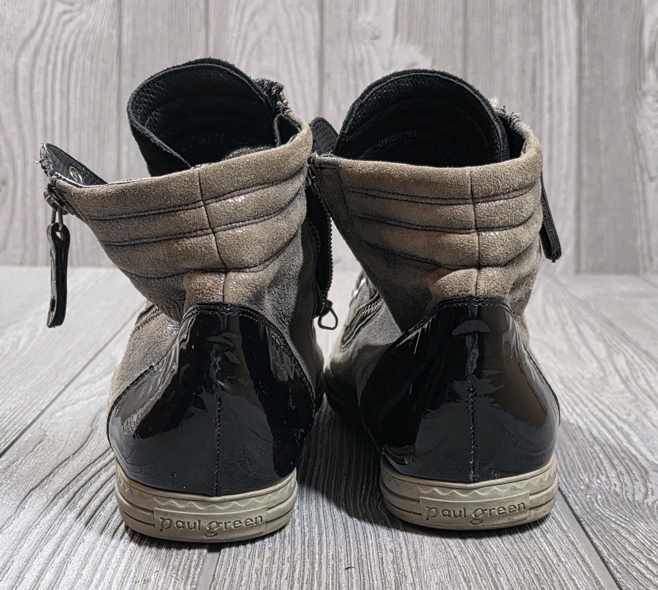 Paul Green brown Black metallic leather & suede hightop sneaker sz 8.5 zip Side