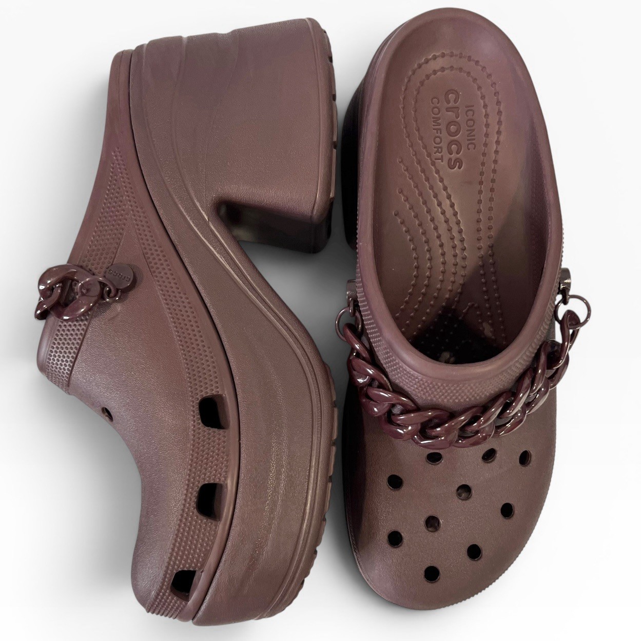 Crocs Siren Chain Platform Clogs Womens 11 Burgundy Chunky Heel Iconic Comfort