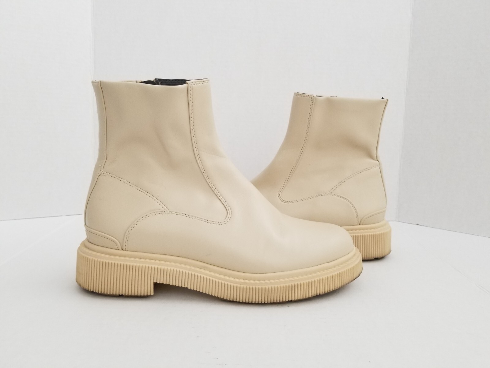 FRANCO SARTO Chiffon Beige Ivory Faux Leather A- Jinta Platform Combat Boots 7.5