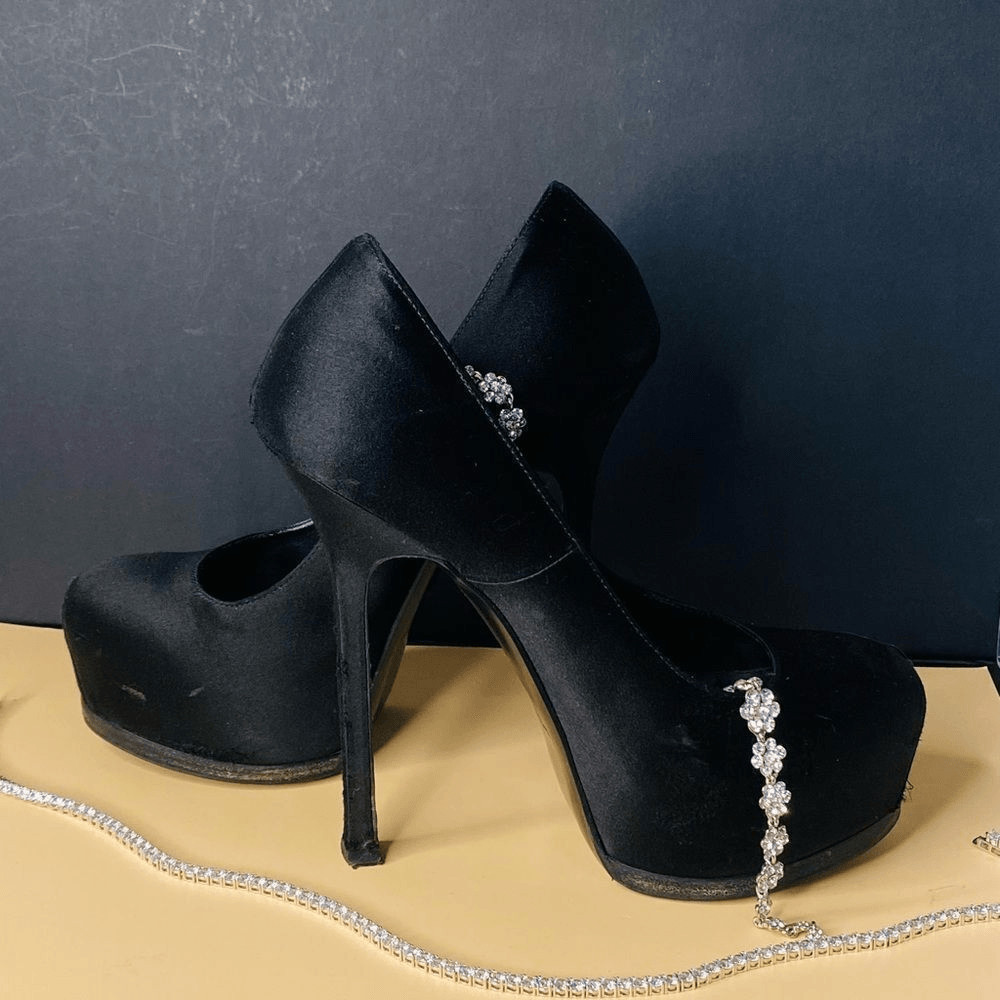 Yves Saint Laurent Black Satin Tribtoo 80 Heels Size 36.5