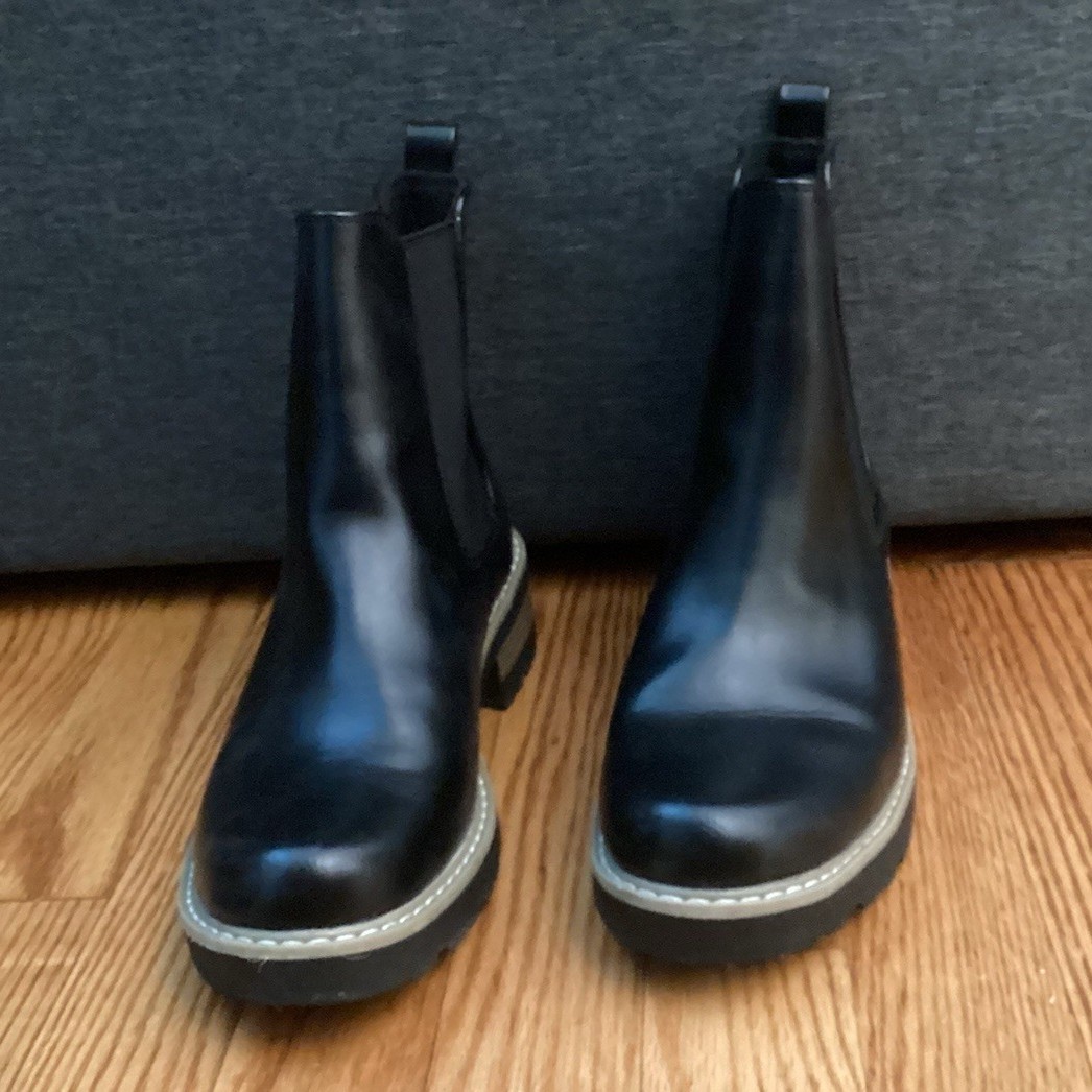 Women’s Black Chelsea Ankle Boots Pull On Elastic Gore Round Toe Rubber