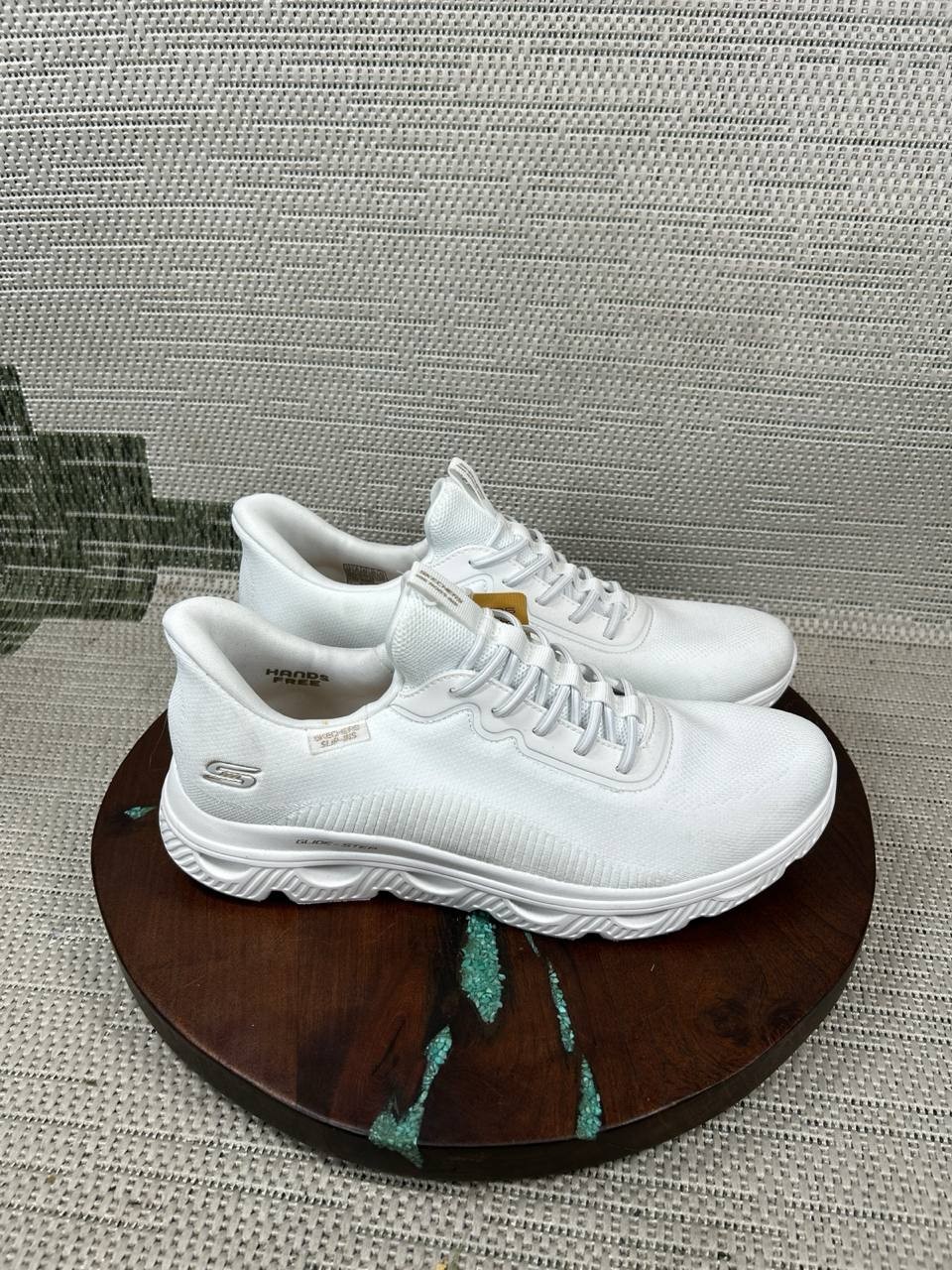 Skechers Shoes Womens Size 12 Bobs Sport Arc Waves White Textile Slip On Sneaker