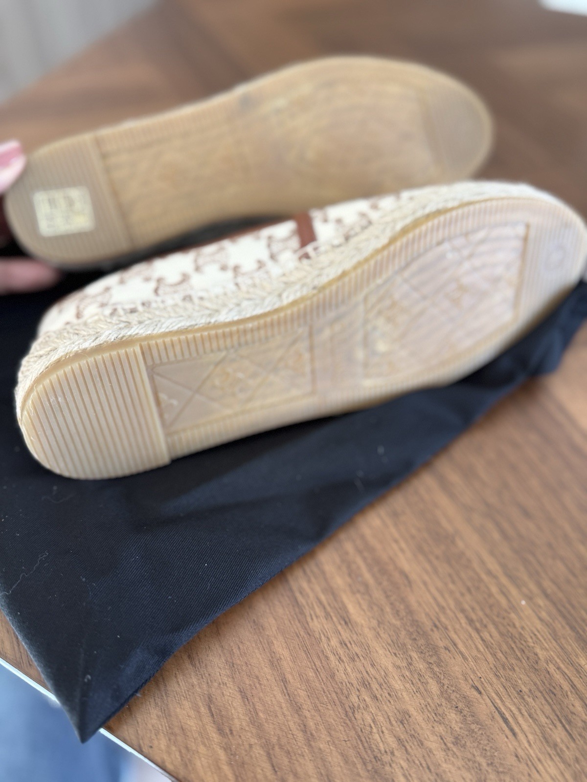 Céline Les Espadrille Triomphe Jacquard Canvas Leather Espadrille Ecru Sz 38/8