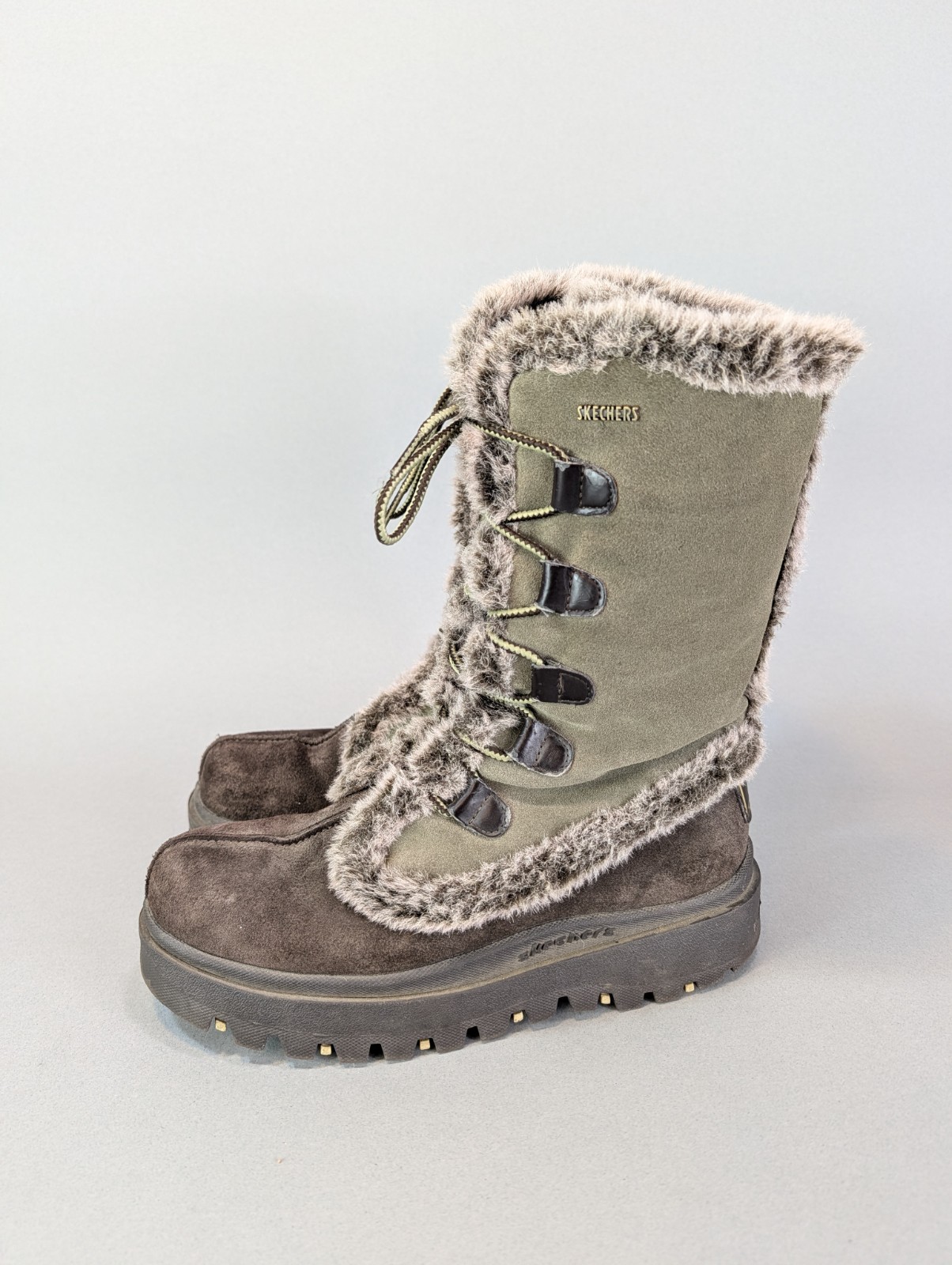 Vintage Y2K Skechers Size 9 Frolic Suede Winter boots Faux Fur Lined Suede Brown