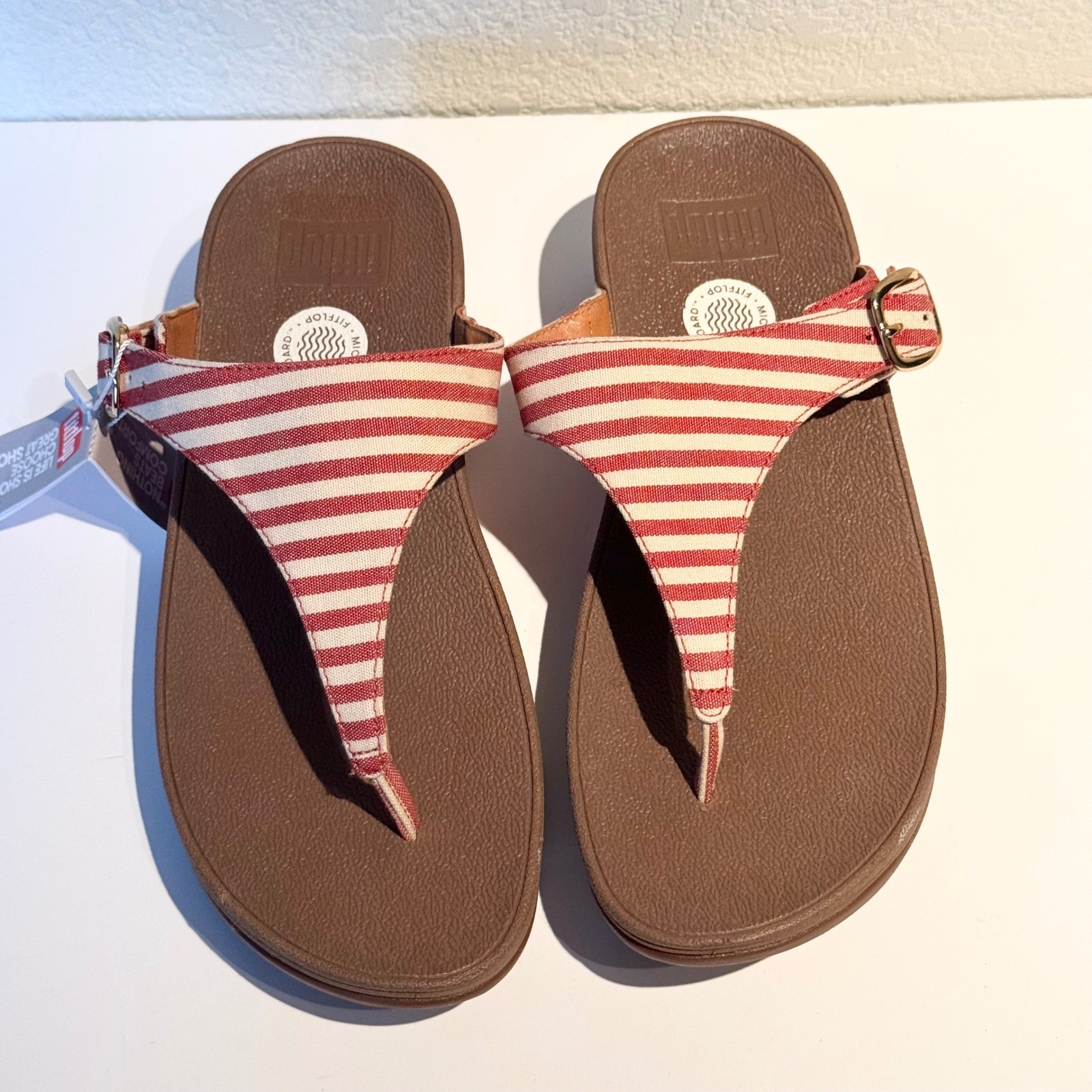 FitFlop Flare Red White Striped Canvas Thong Sandals Women’s Size 8 NEW