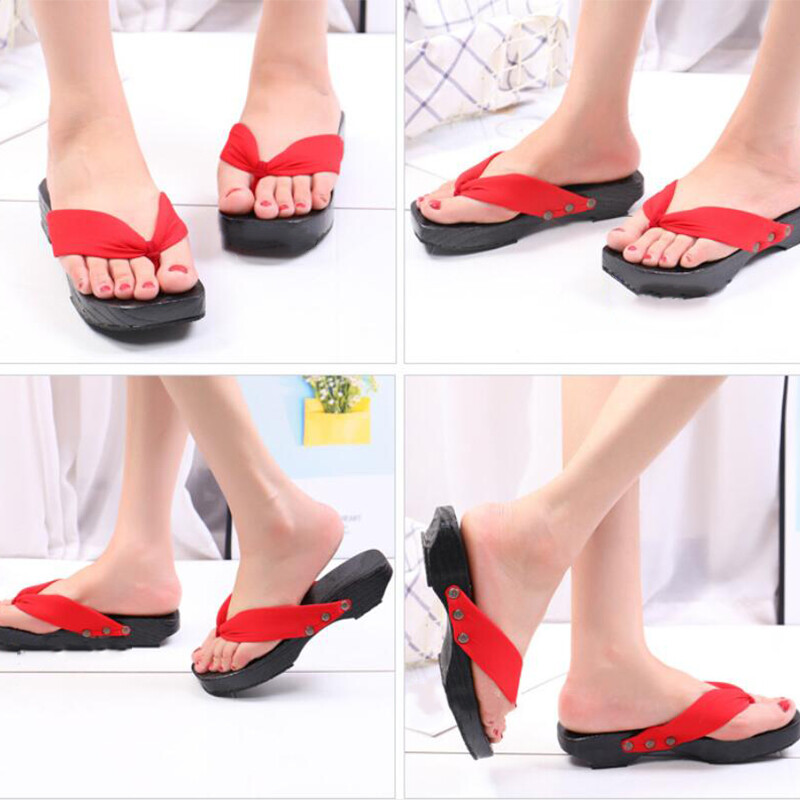 3.5cm Heel Geta Japanese Clogs Slippers Wooden Flip-flops Soild Color Costume US