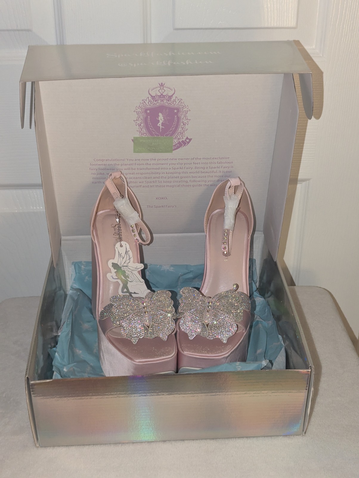 Sparkl Fairy Couture Butterfly Princess Pink Rhinestone Platform Wedges Sz 9 NIB