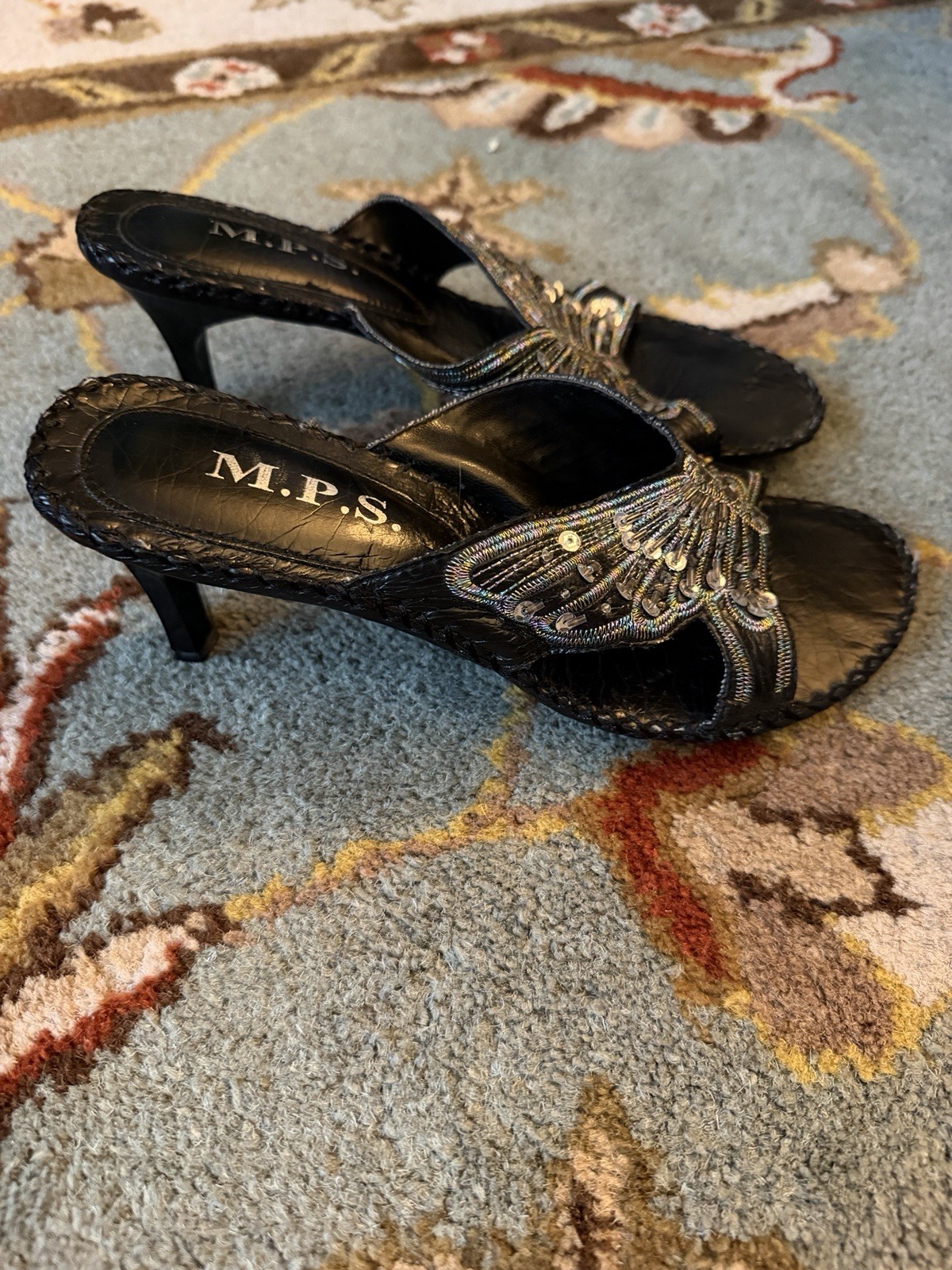 Black Y2K Sequin Butterfly Kitten Heels with silver butterfly embellishment MPS