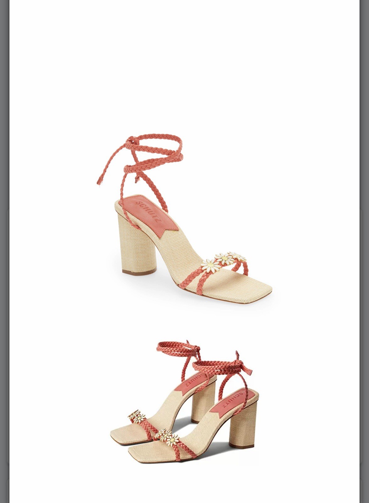 Coral Braided Strap Daisy Flower Heel NWT