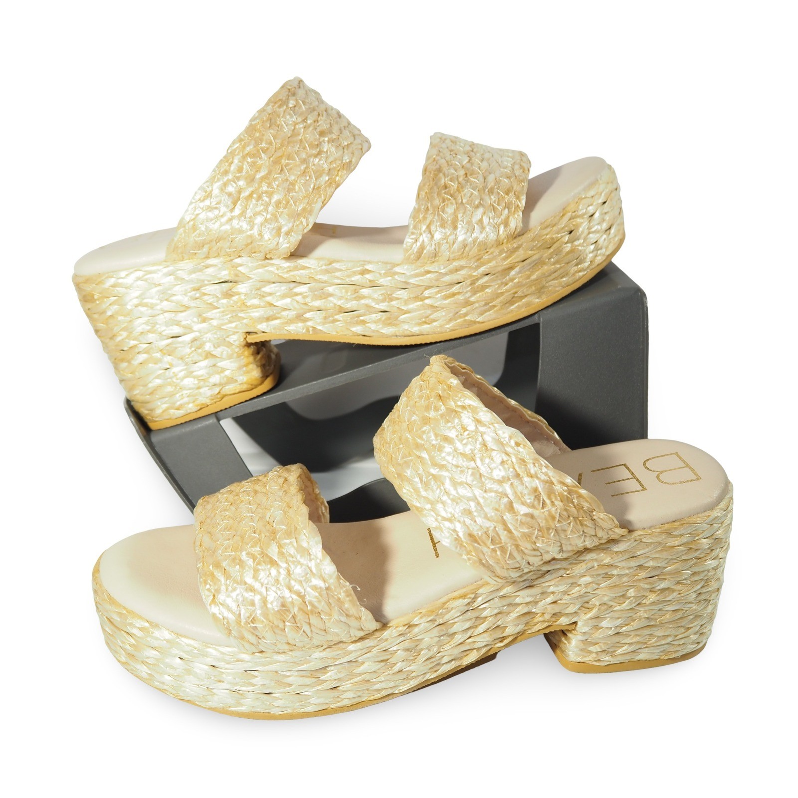 Beach by Matisse Ocean Ave Raffia Platform Sandals Women 9M Tan Woven Slides