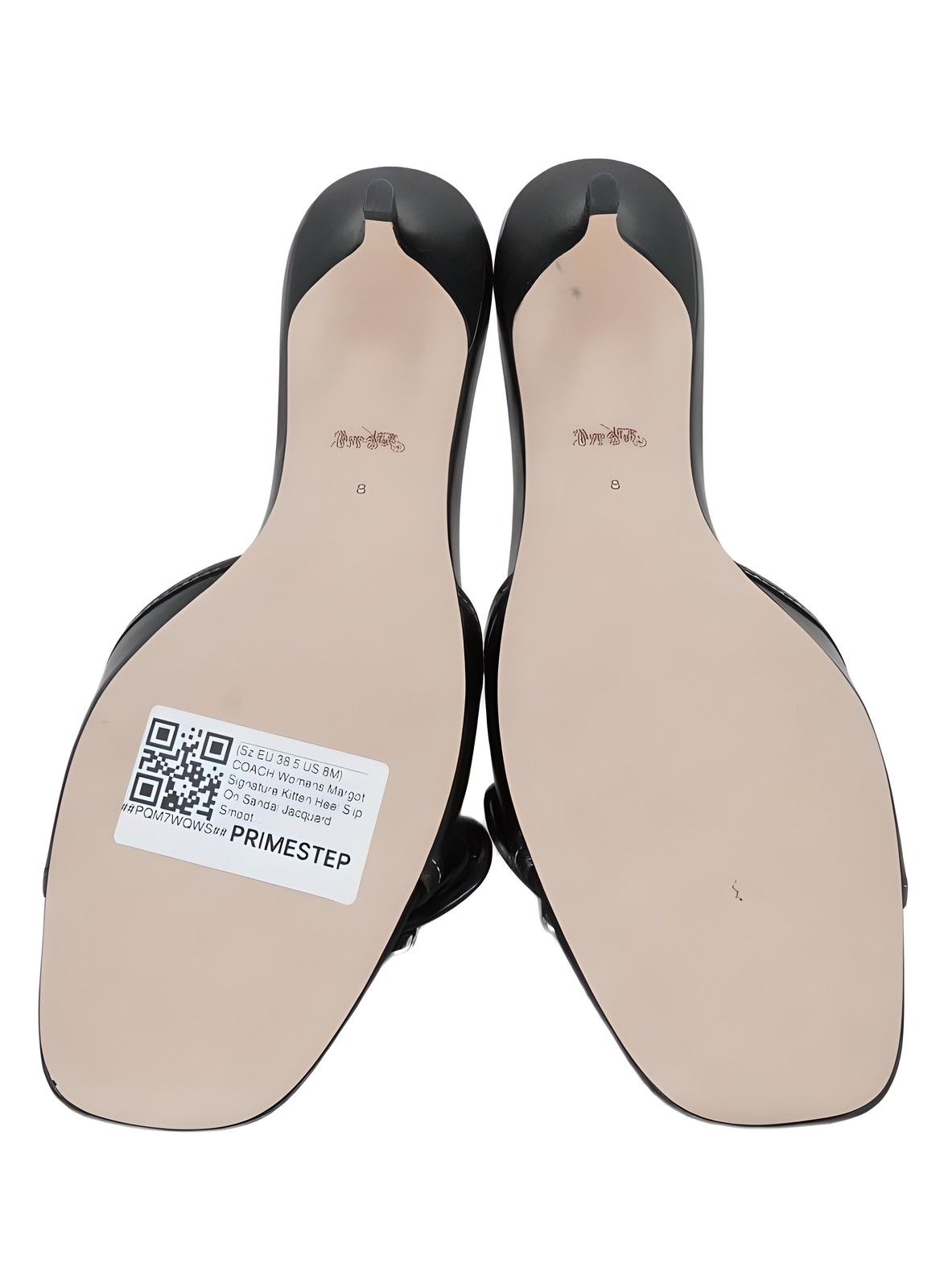 COACH Margot Slip On Sandal Jacquard Smooth Leather Black Sz US 8M EU 38.5