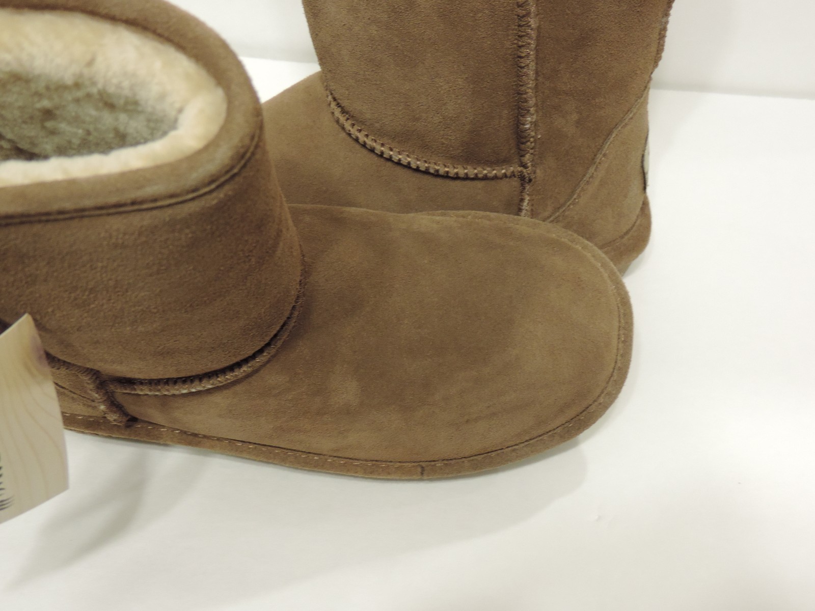 New Bearpaw Emma Short 608 W Hickory Cow Suede Upper Sheepskin wool blend beige