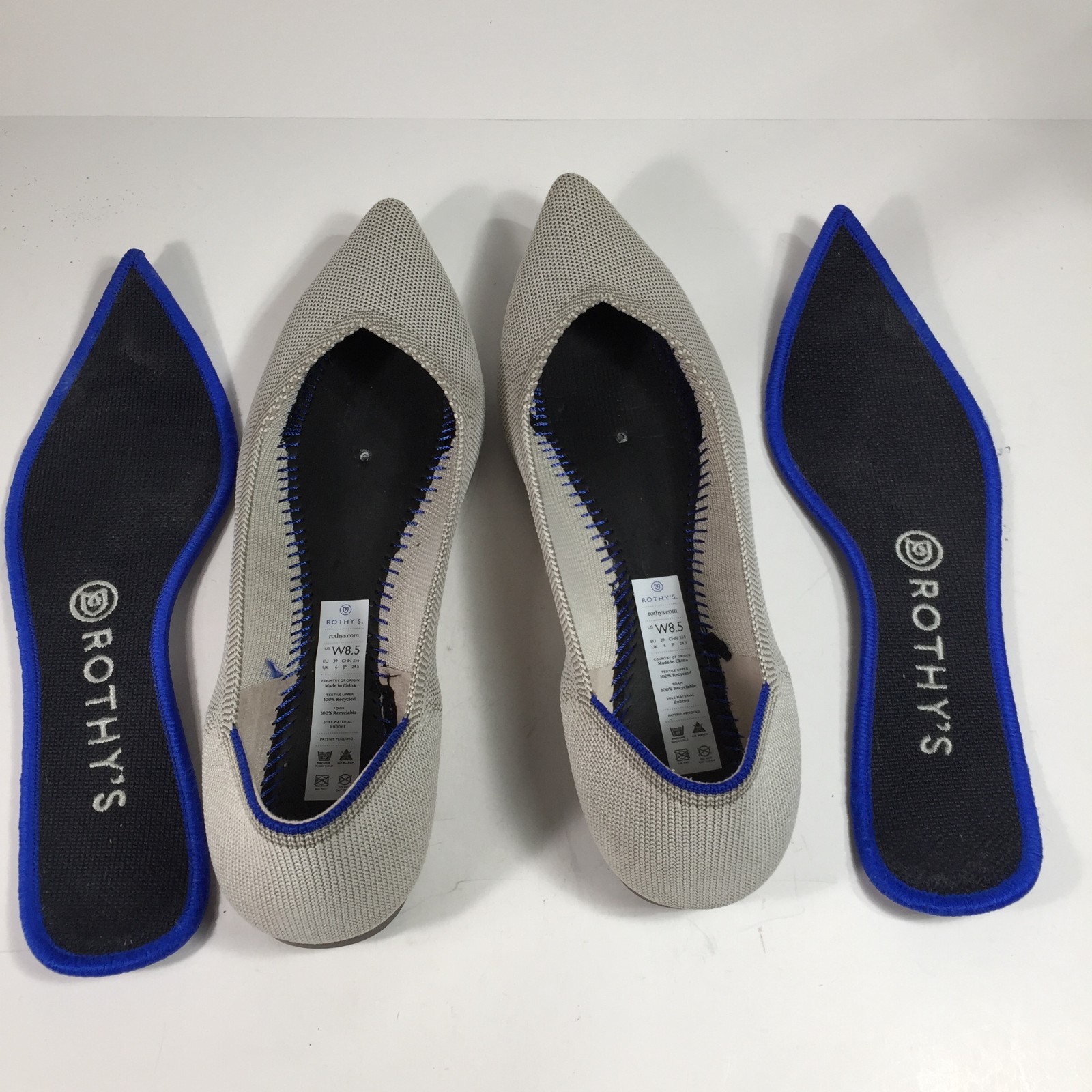 Rothy’s The Point II Diamond Twill Cream White Size US W8.5 Toe Flats