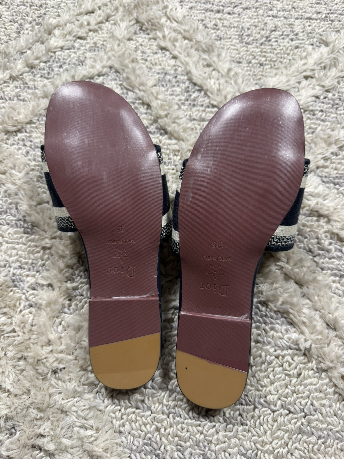 Christian Dior Dway Slides Navy Blue Embroidered Canvas Flat Sandals Size 35
