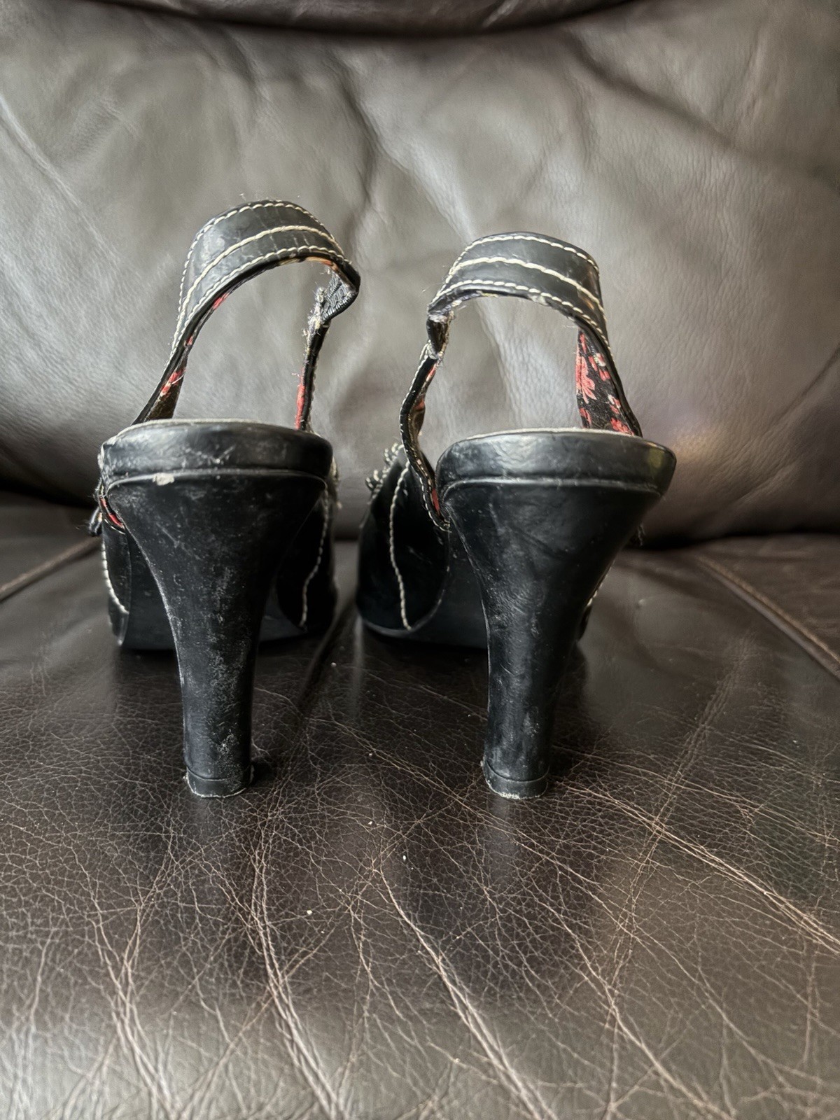 Madden Girl Black Synthetic Peep Toe Buckle Cone Heel Pumps Button Stitching