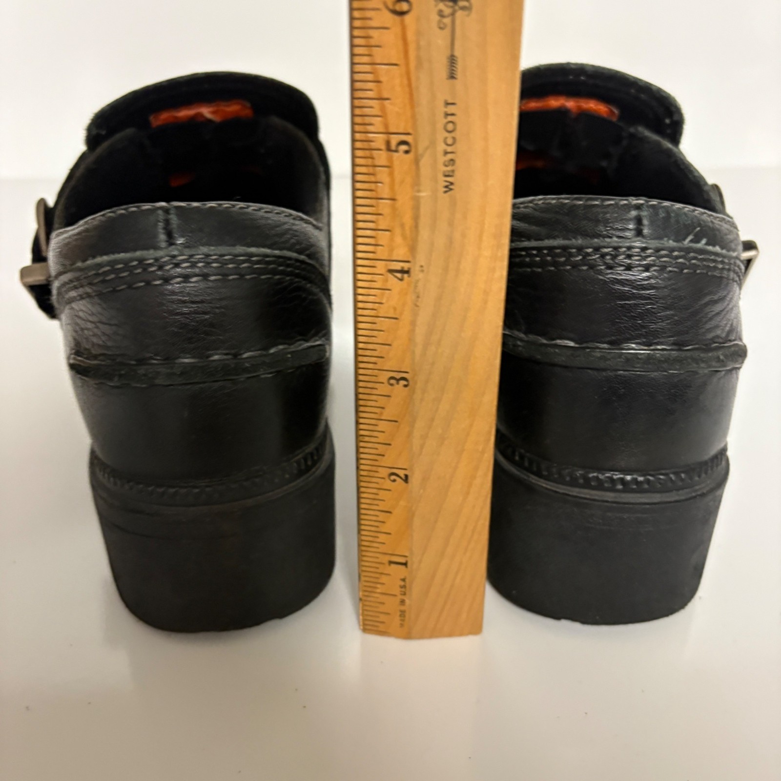 Harley Davidson Black Leather Slip-On Shoes Womens Size 6.5 Buckle Moto Biker