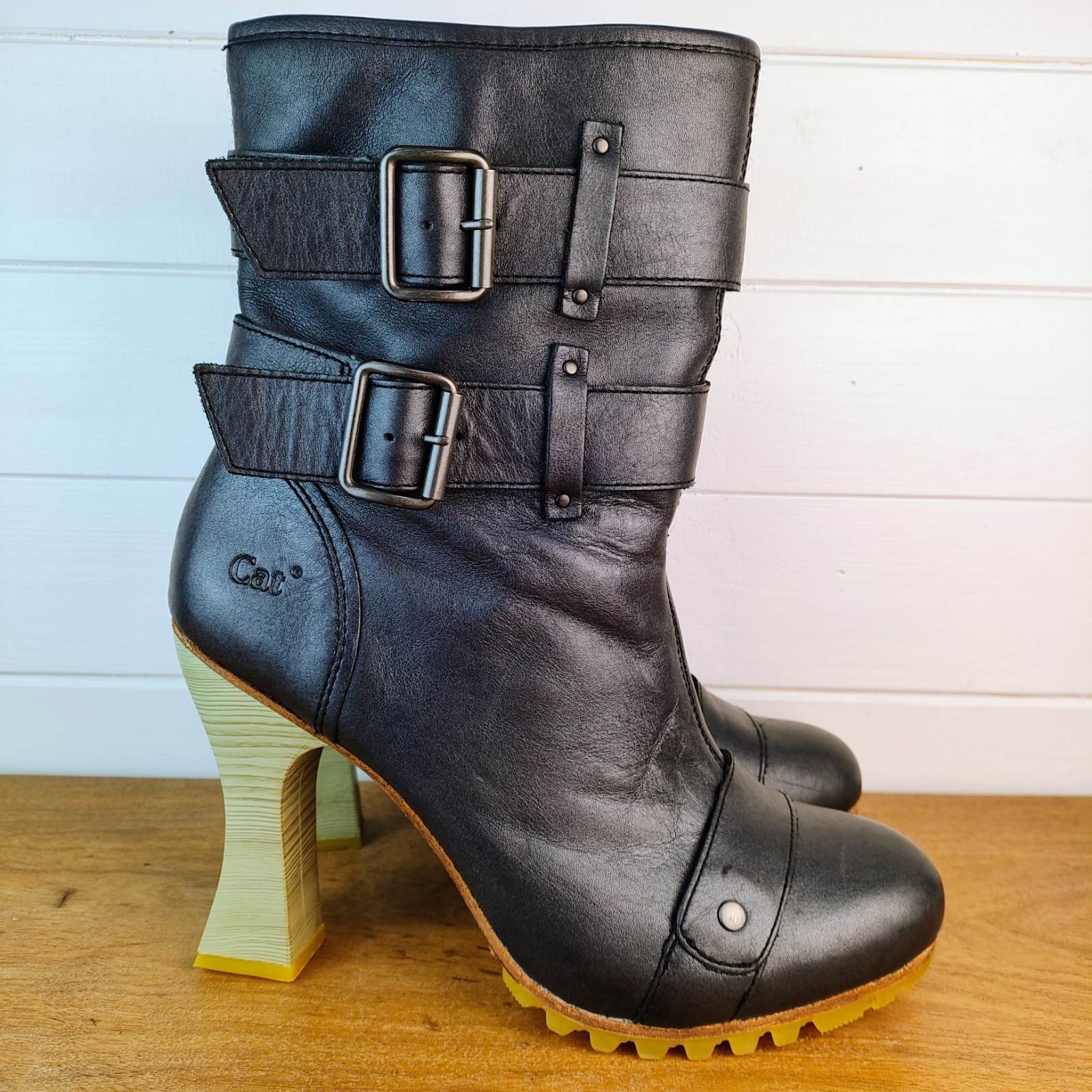 CAT Caterpillar X Shontelle Collab US 9 M Boots 4″ Sculpted High Heel Black -ish