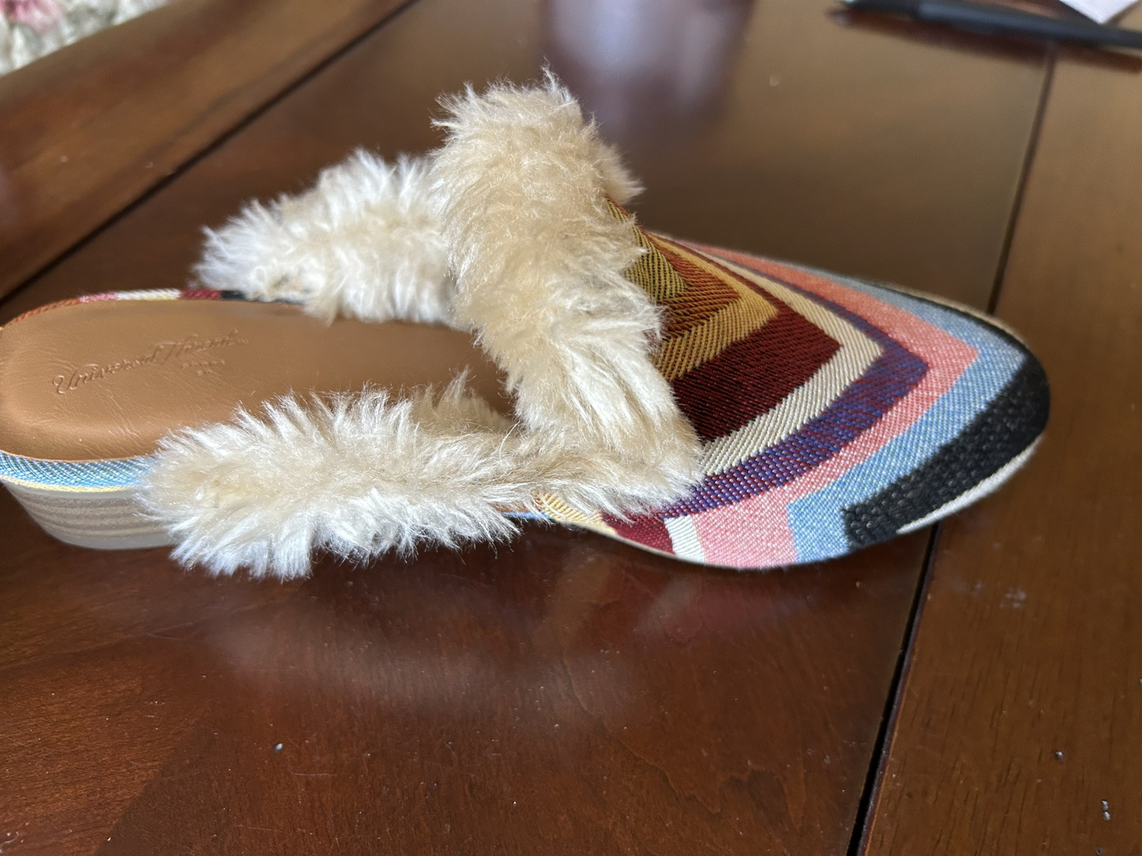 Universal Thread faux fur lined chevron mules shoes 6.5 bibiana rainbow